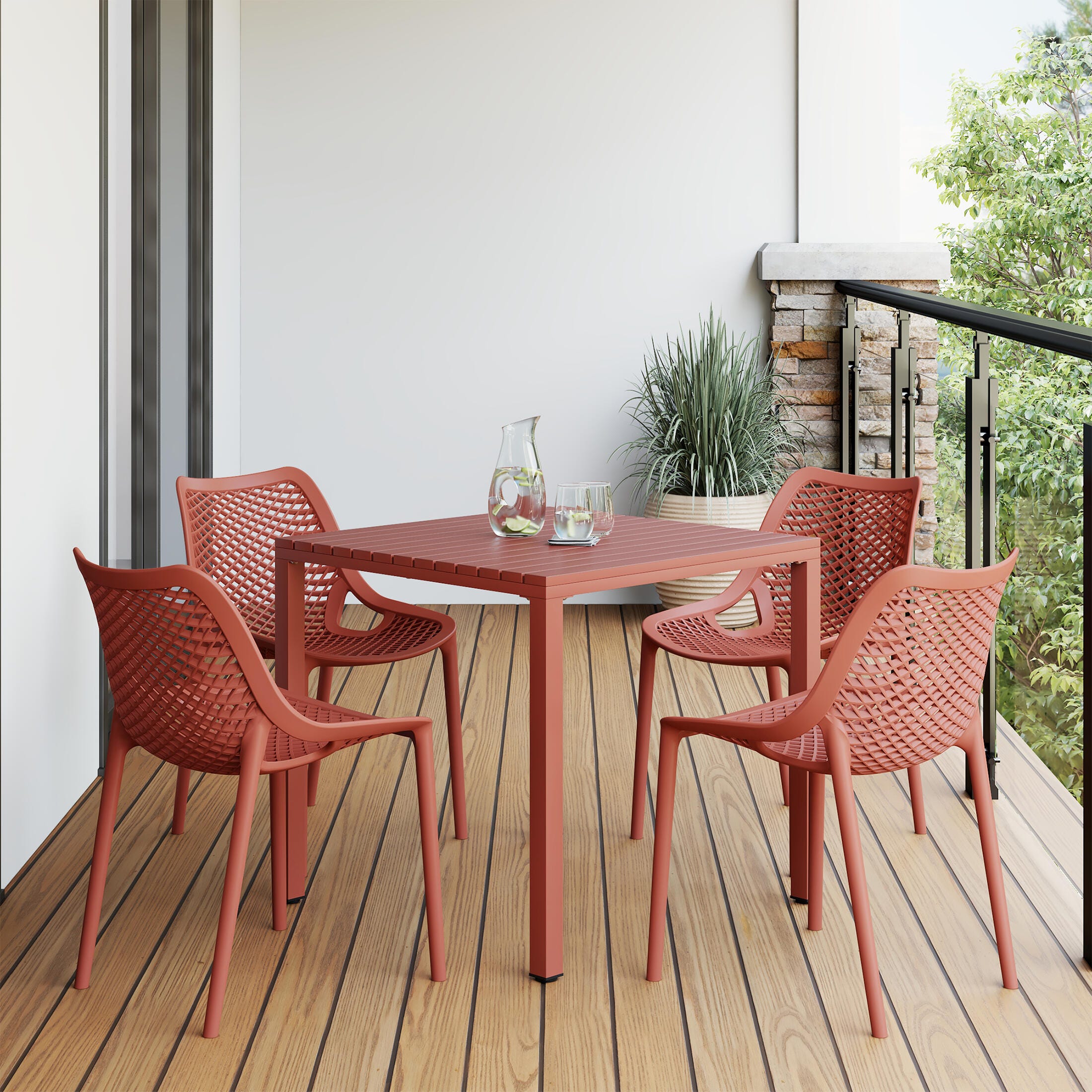 Westin Furniture Rhode Solid Outdoor Dining Table and 4 Chairs, Red, rollover