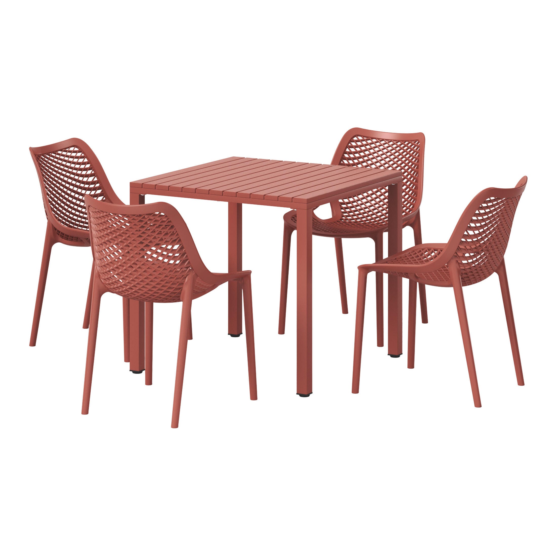 Westin Furniture Rhode Solid Outdoor Dining Table and 4 Chairs, Red, large