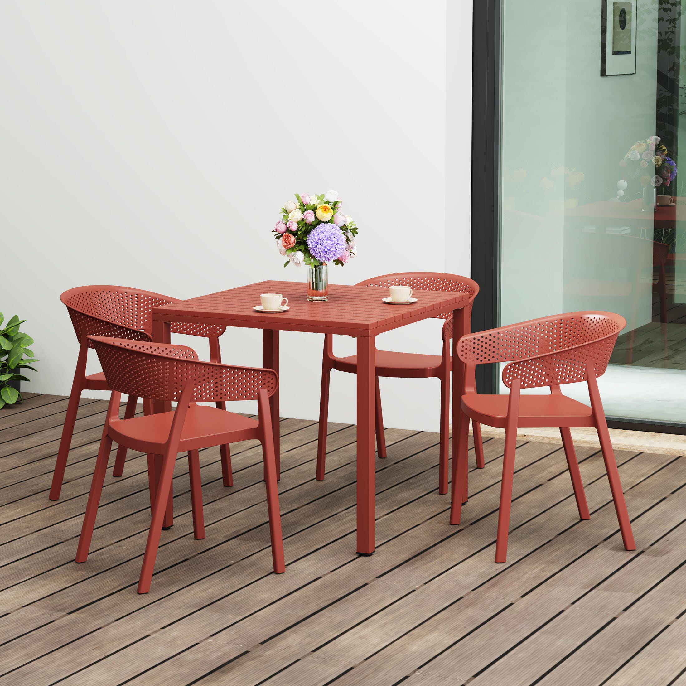 Westin Furniture Cove Outdoor Dining Table and 4 Chairs, Red, rollover