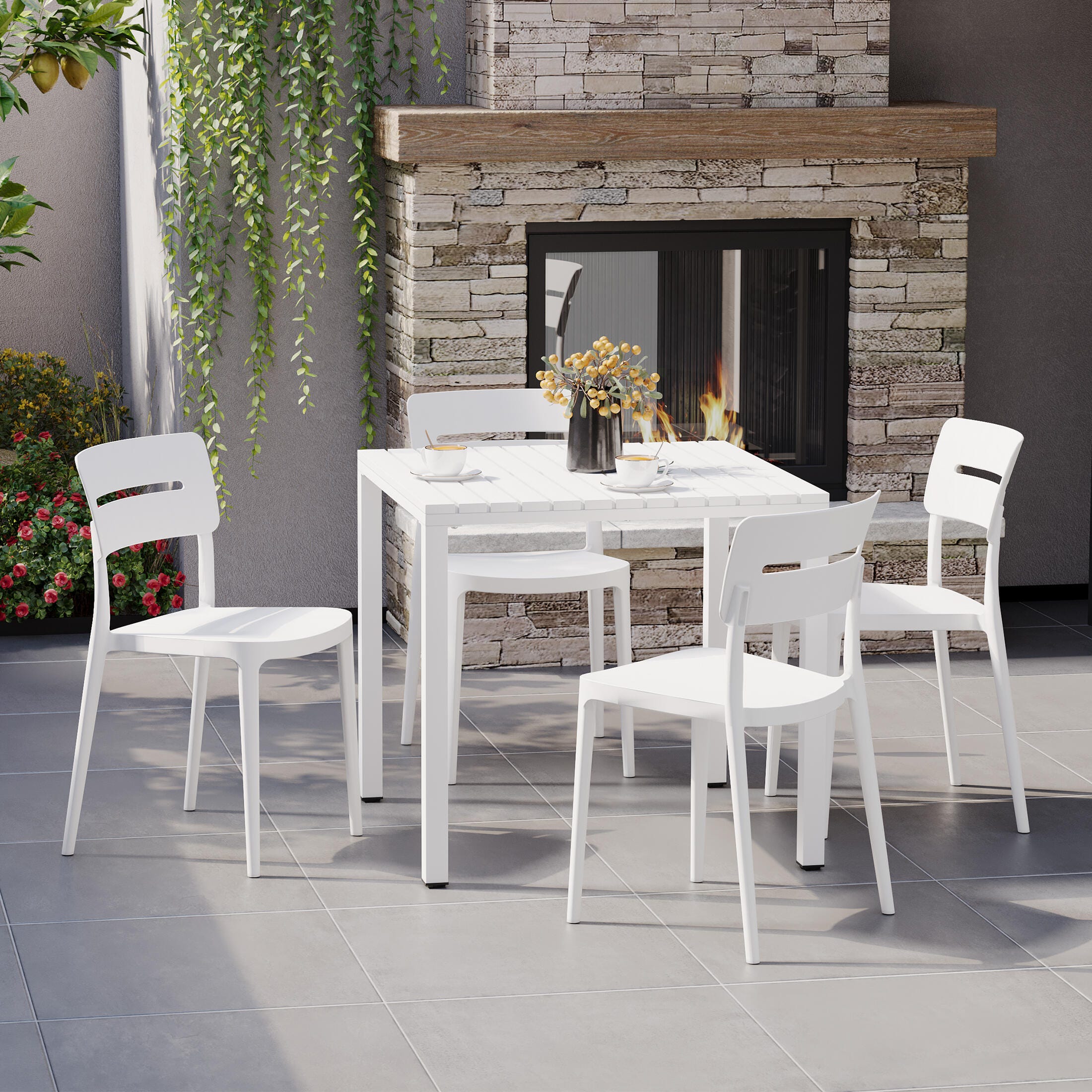 Westin Furniture Meadow Outdoor Dining Table and 4 Chairs, White, rollover