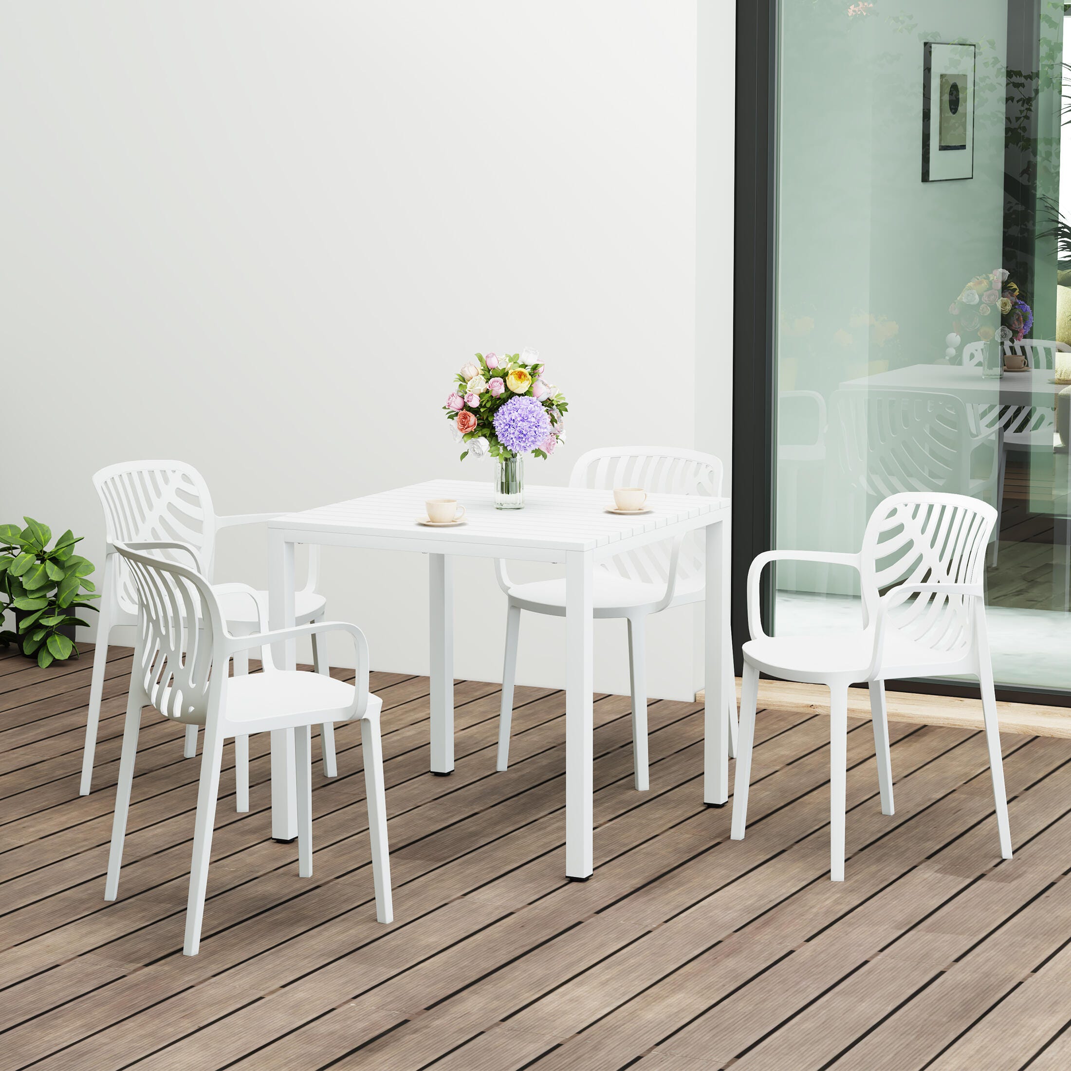 Westin Furniture Haven Outdoor Dining Table and 4 Chairs, White, rollover