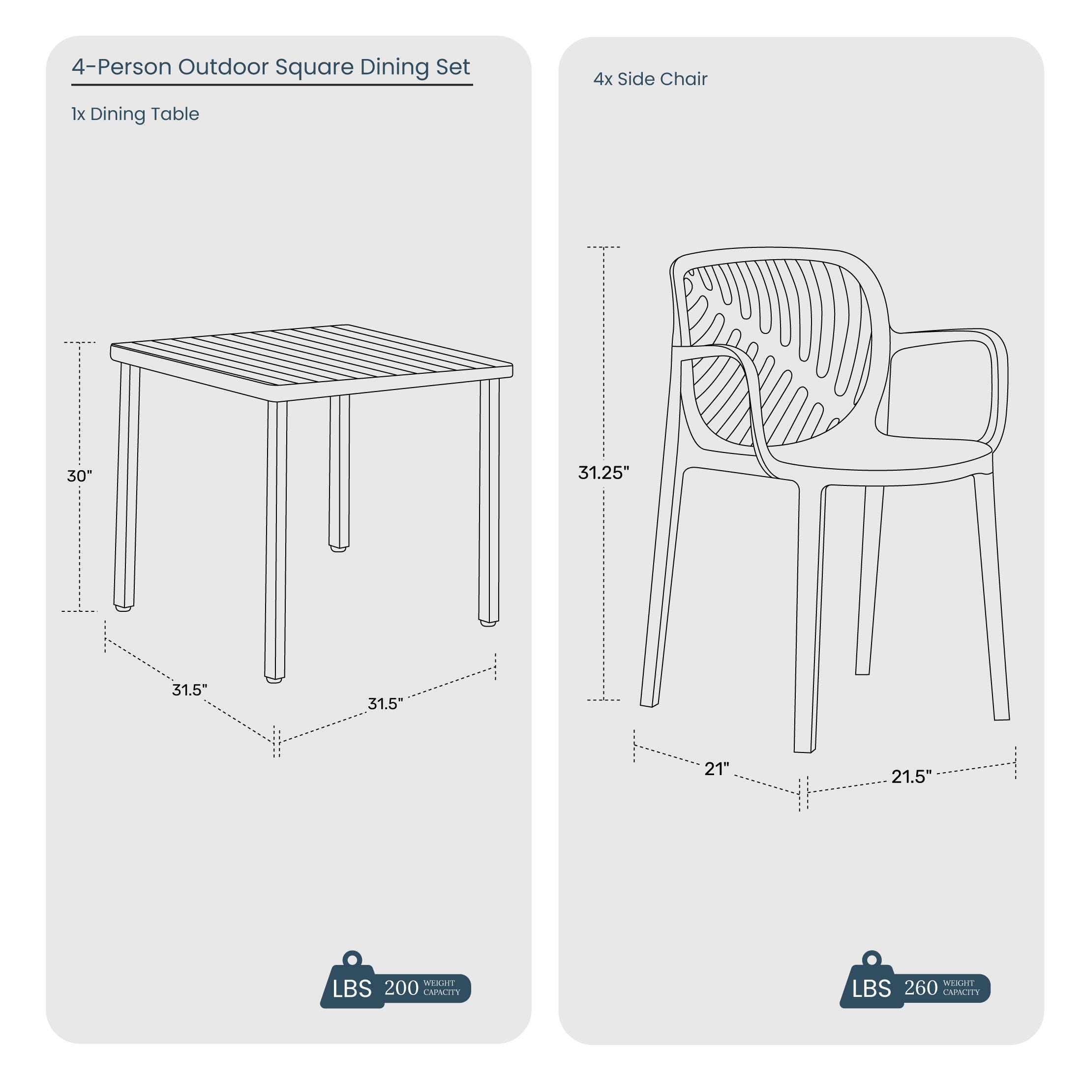 Westin Furniture Haven Outdoor Dining Table and 4 Chairs, White, large