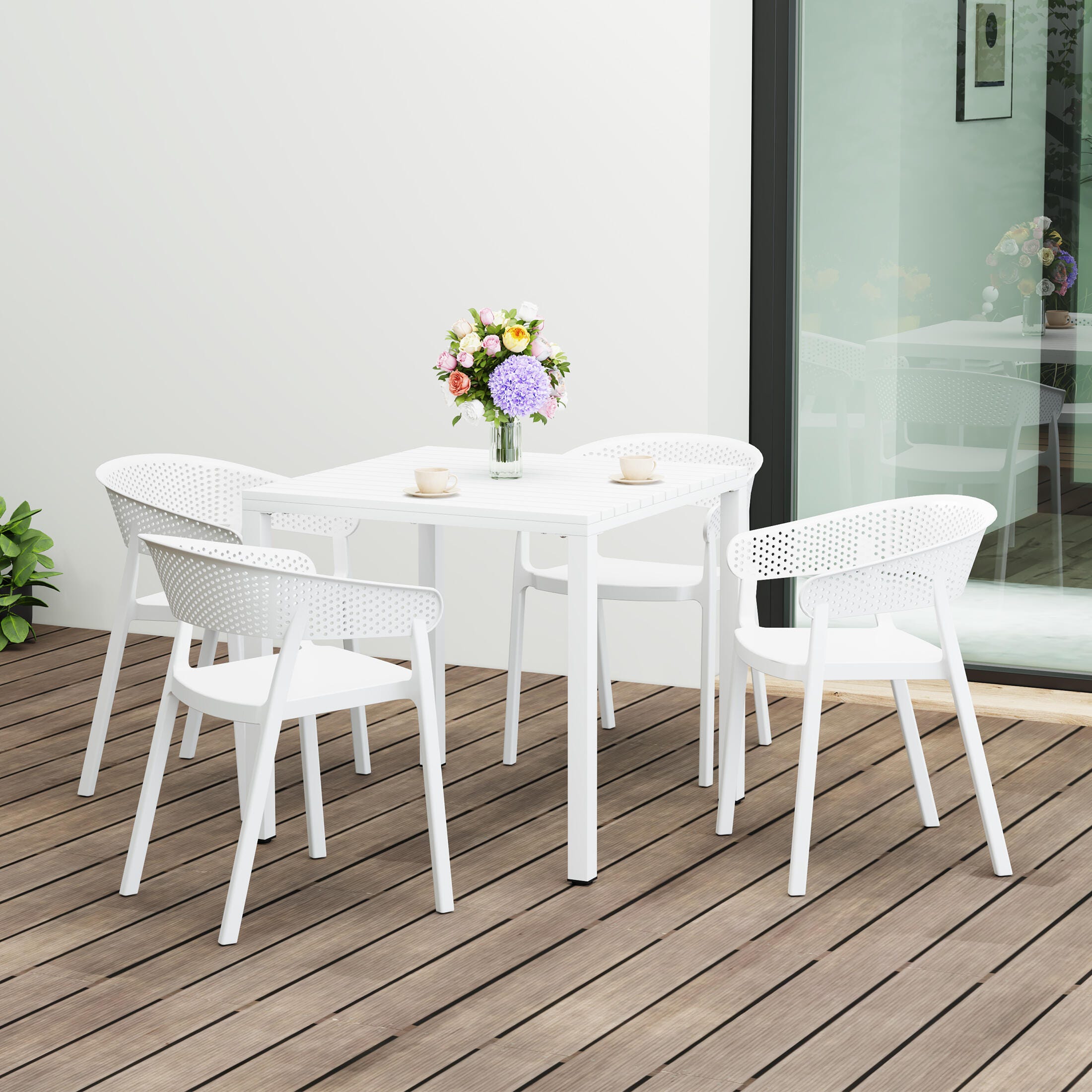 Westin Furniture Cove Outdoor Dining Table and 4 Chairs, White, rollover