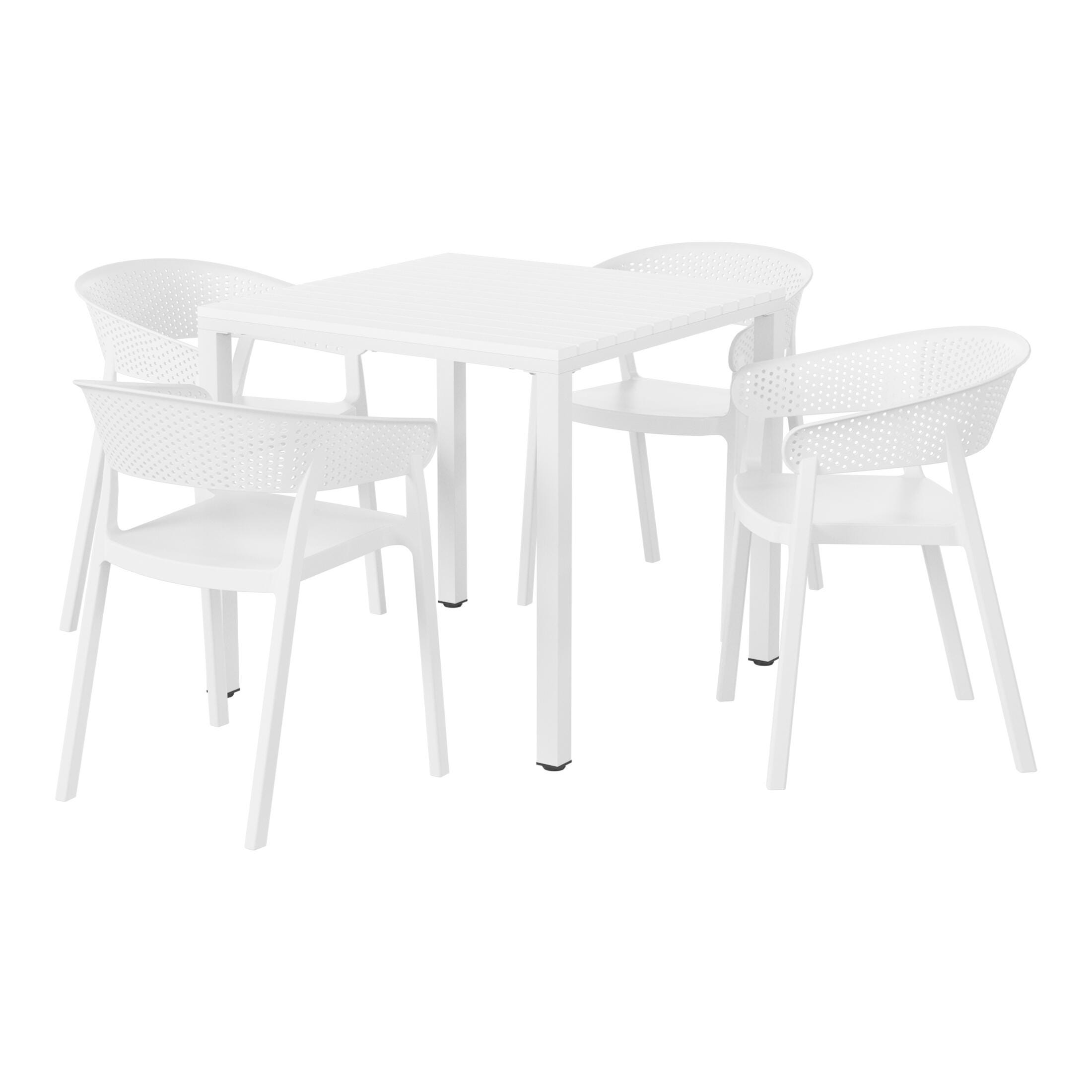 Westin Furniture Cove Outdoor Dining Table and 4 Chairs, White, large