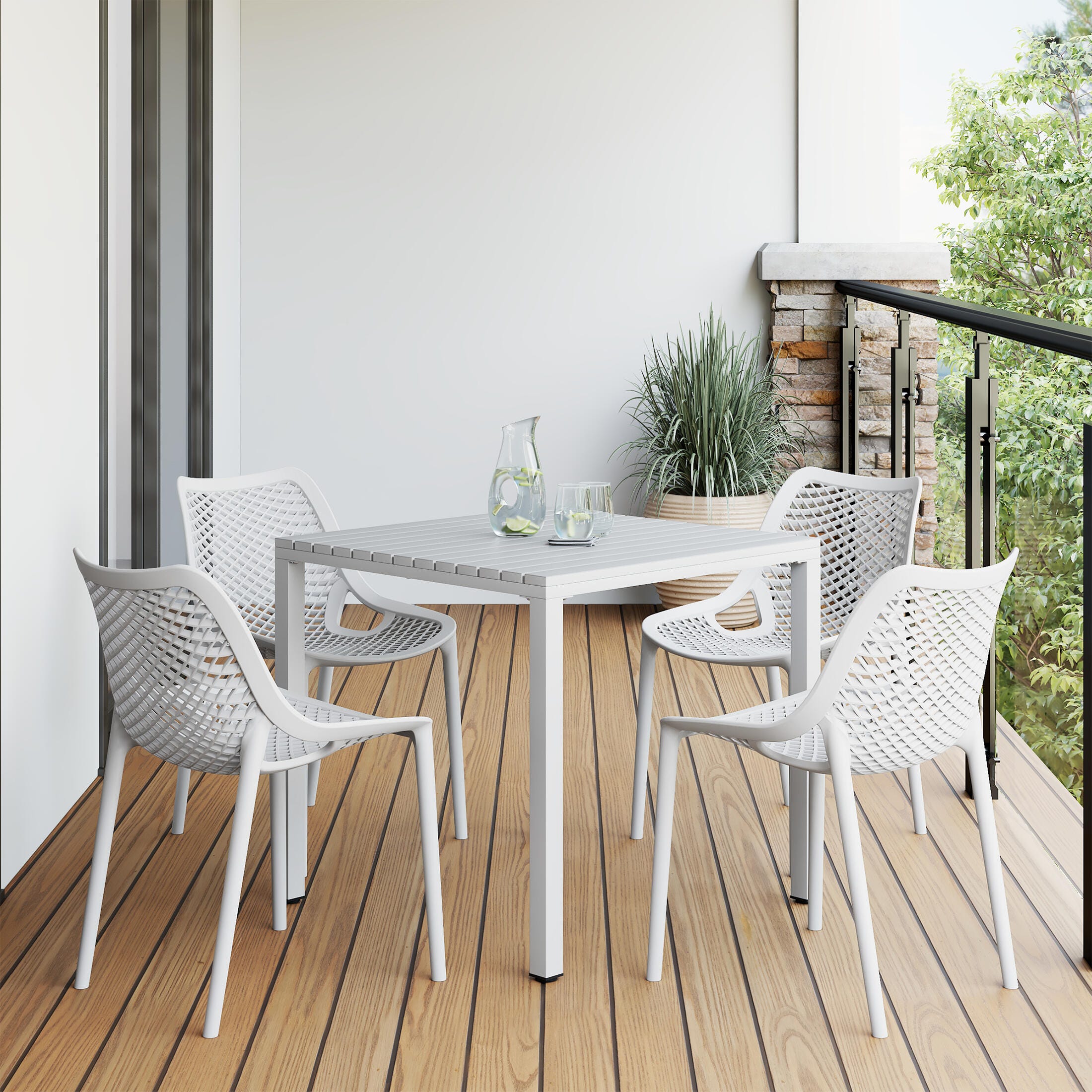 Westin Furniture Rhode Solid Outdoor Dining Table and 4 Chairs, White, rollover
