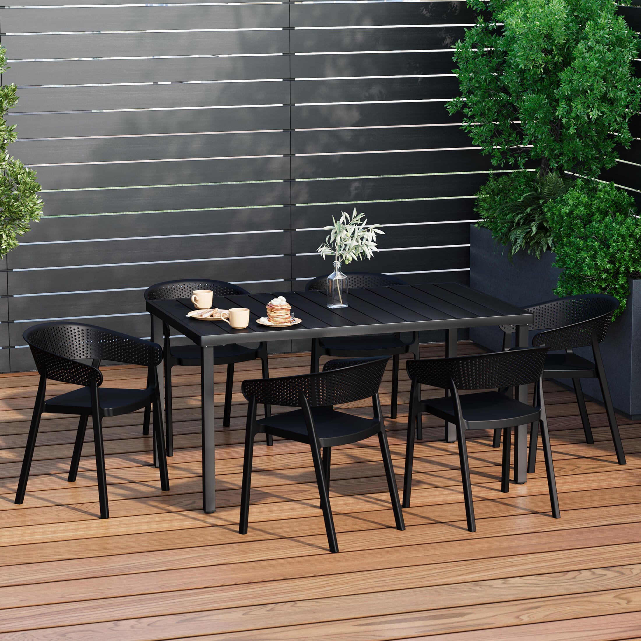Westin Furniture Cove Outdoor Dining Table and 6 Chairs, Black, rollover