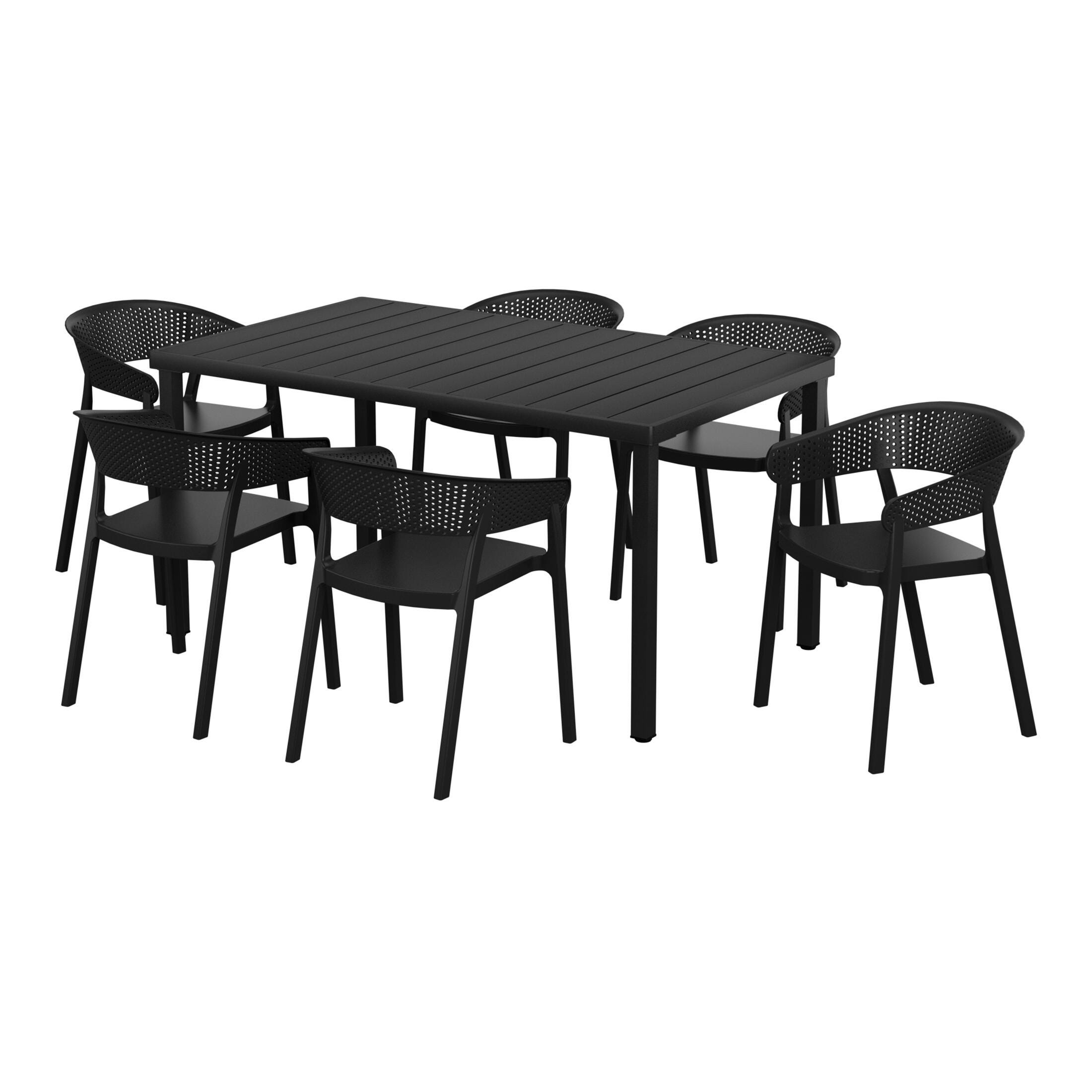 Westin Furniture Cove Outdoor Dining Table and 6 Chairs, Black, large