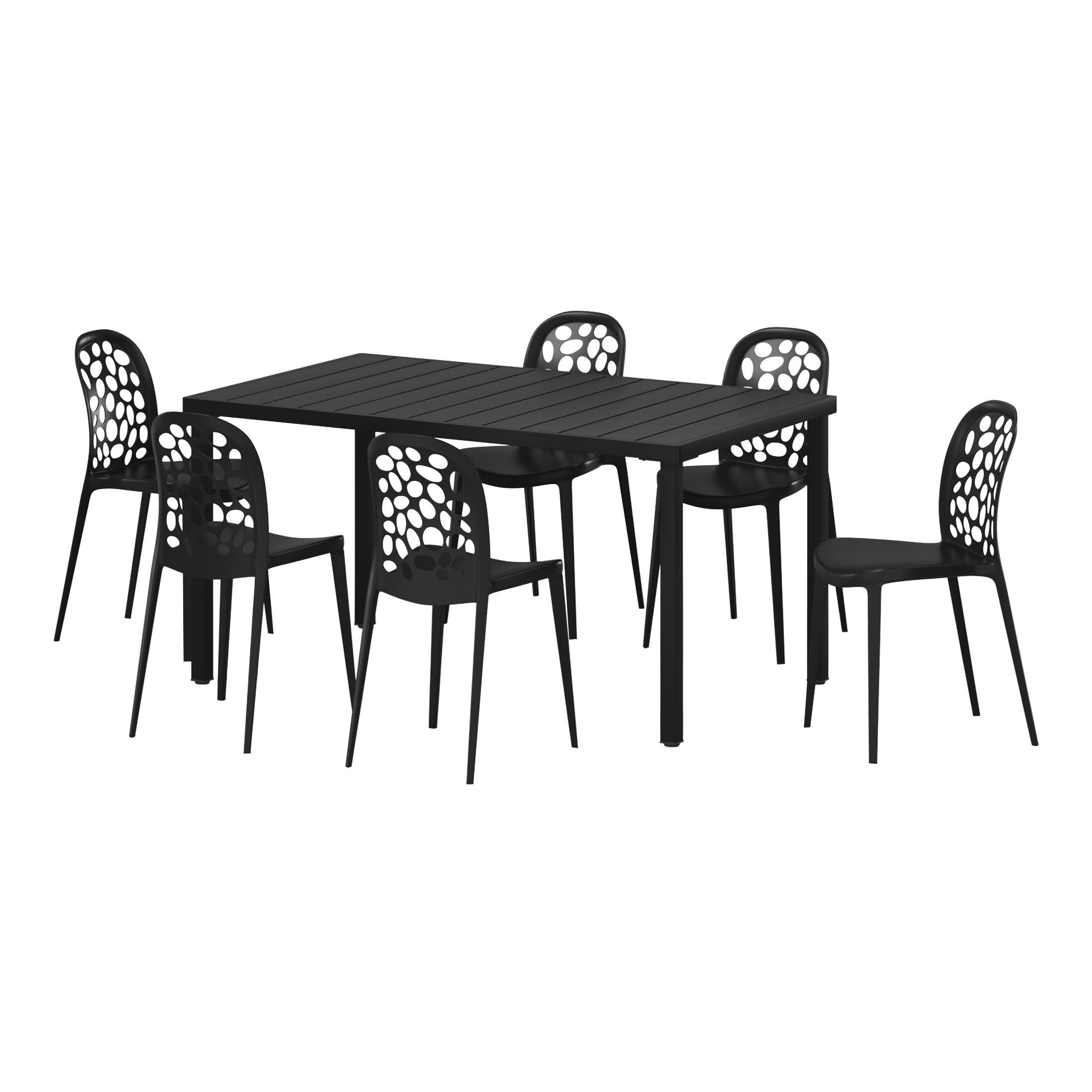 Westin Furniture Vivienne Outdoor Dining Table and 6 Chairs, Black, large