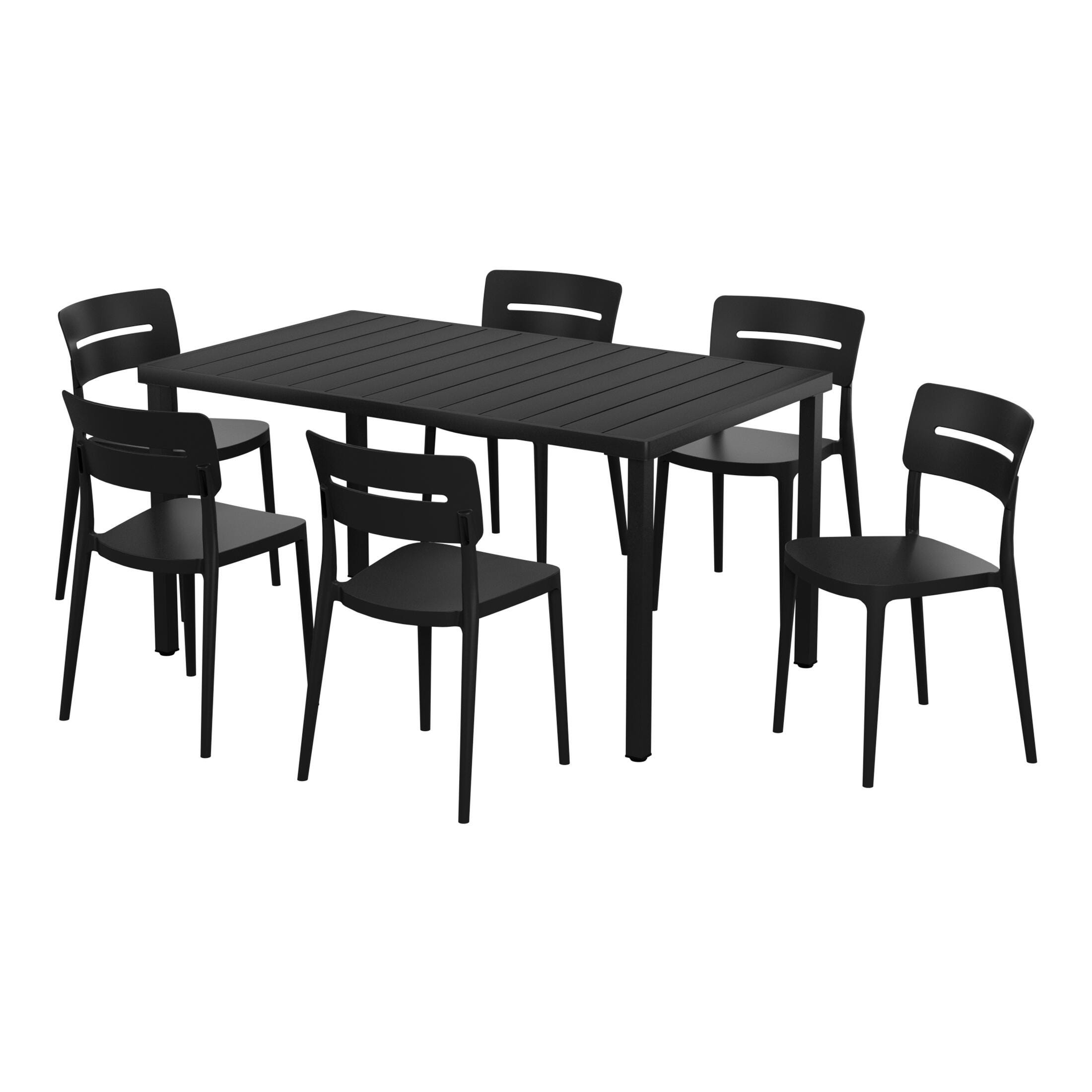 Westin Furniture Meadow Solid Outdoor Dining Table and 6 Chairs, Black, large