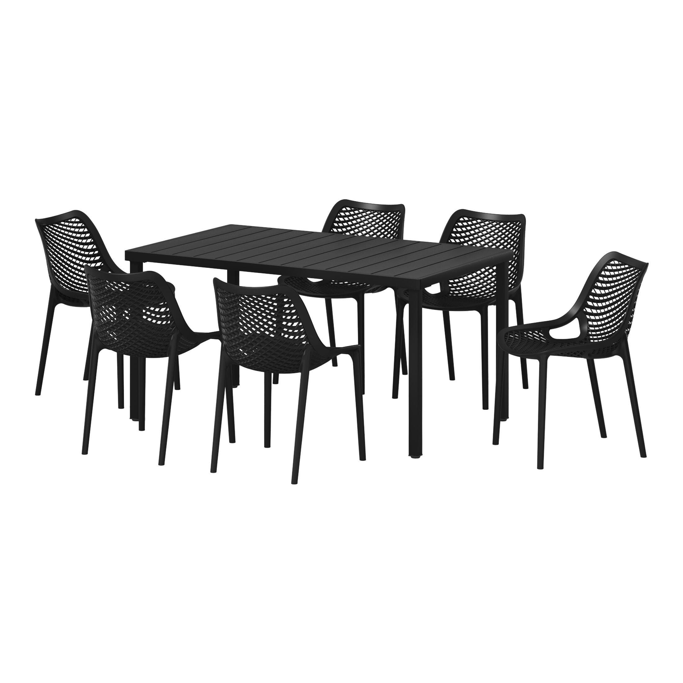 Westin Furniture Rhode Outdoor Dining Table and 6 Chairs, Black, large