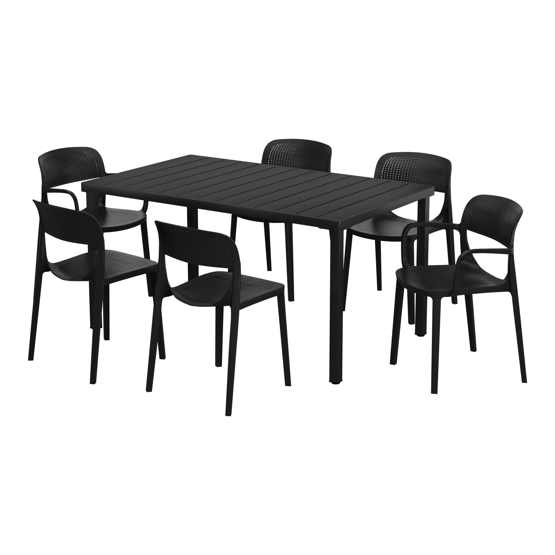 Westin Furniture Valencia Outdoor Dining Table and 6 Chairs, Black, large