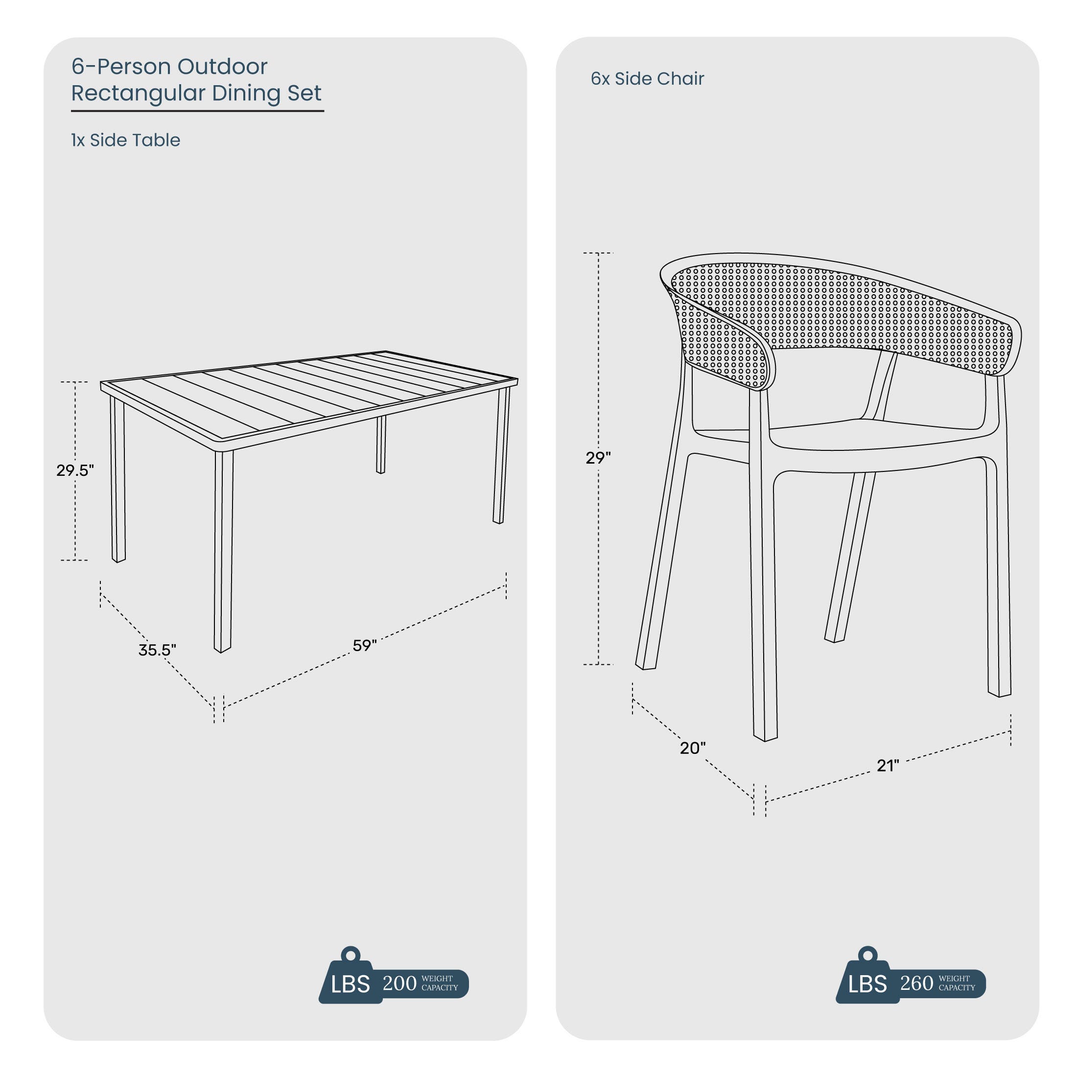 Westin Furniture Cove Outdoor Dining Table and 6 Chairs, French Blue, large