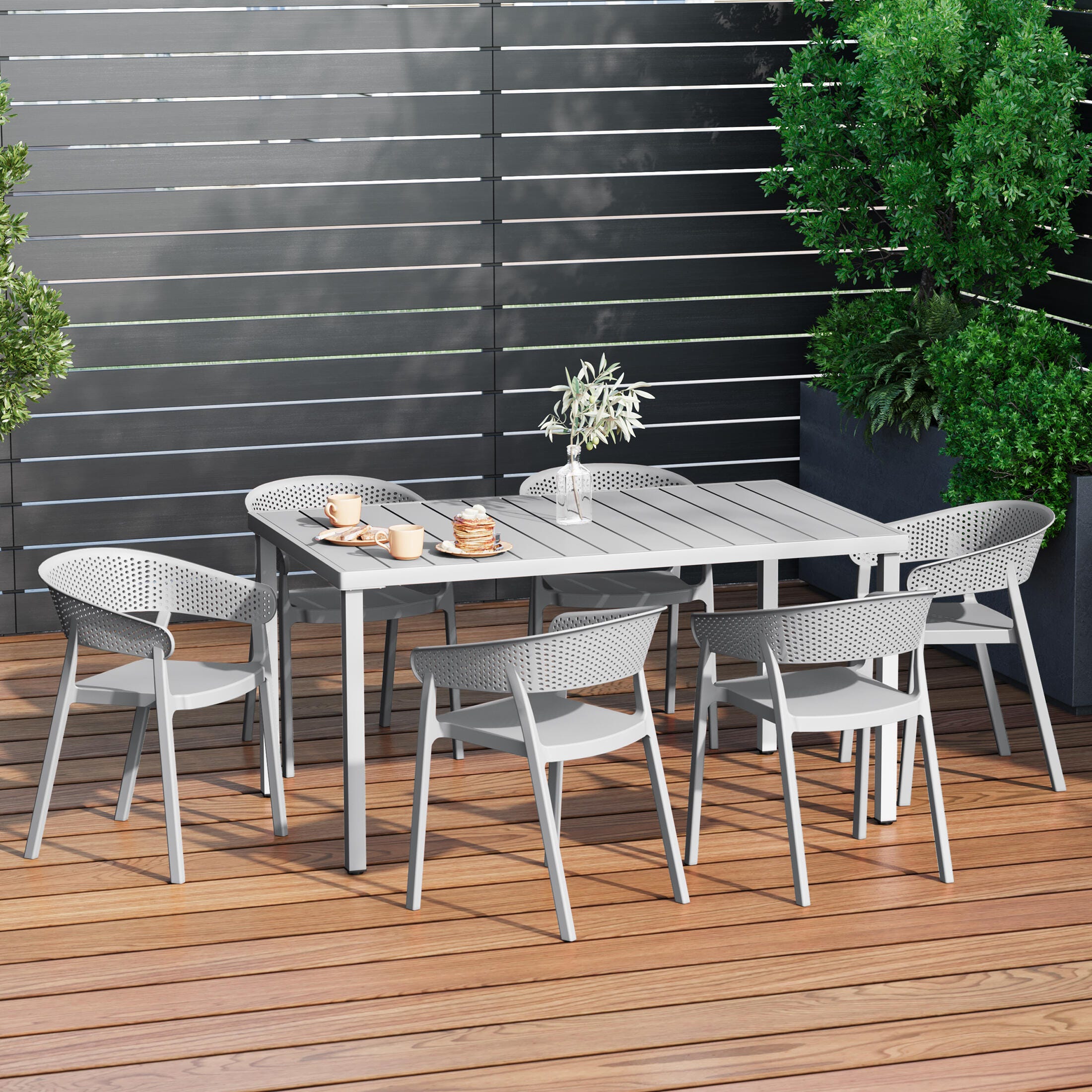 Westin Furniture Cove Outdoor Dining Table and 6 Chairs, Gray