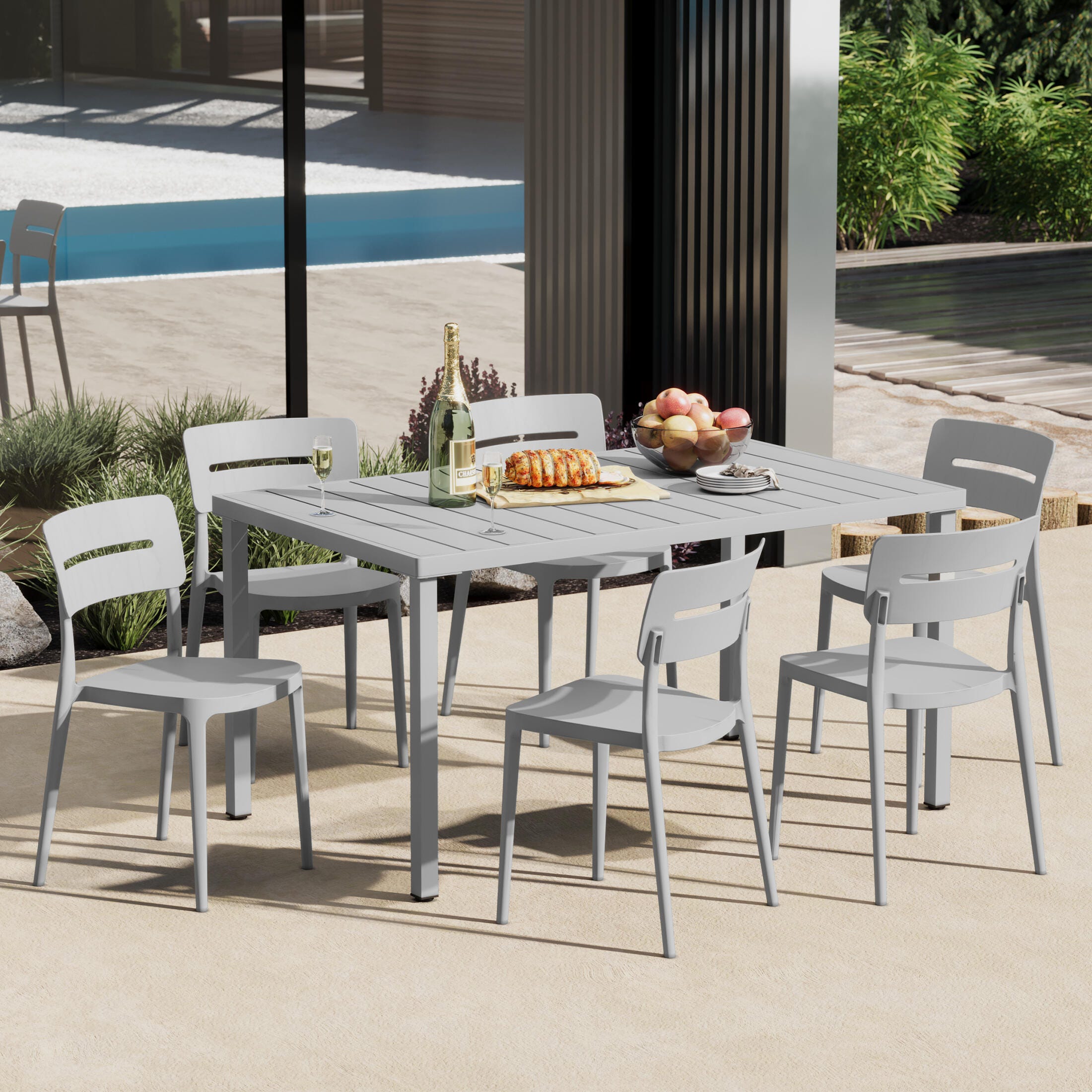 Westin Furniture Meadow Solid Outdoor Dining Table and 6 Chairs, Gray, rollover