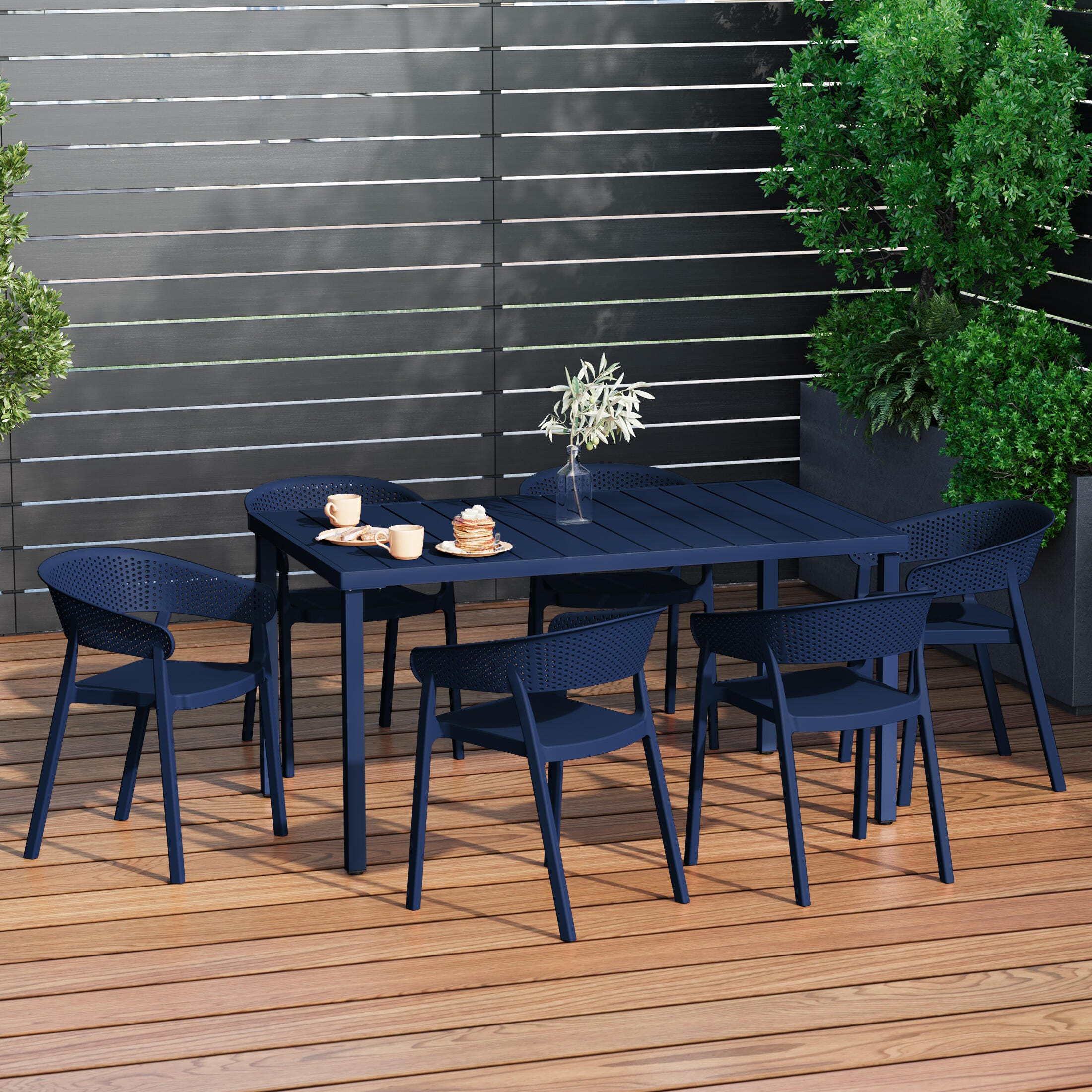 Westin Furniture Cove Outdoor Dining Table and 6 Chairs, Navy Blue, large