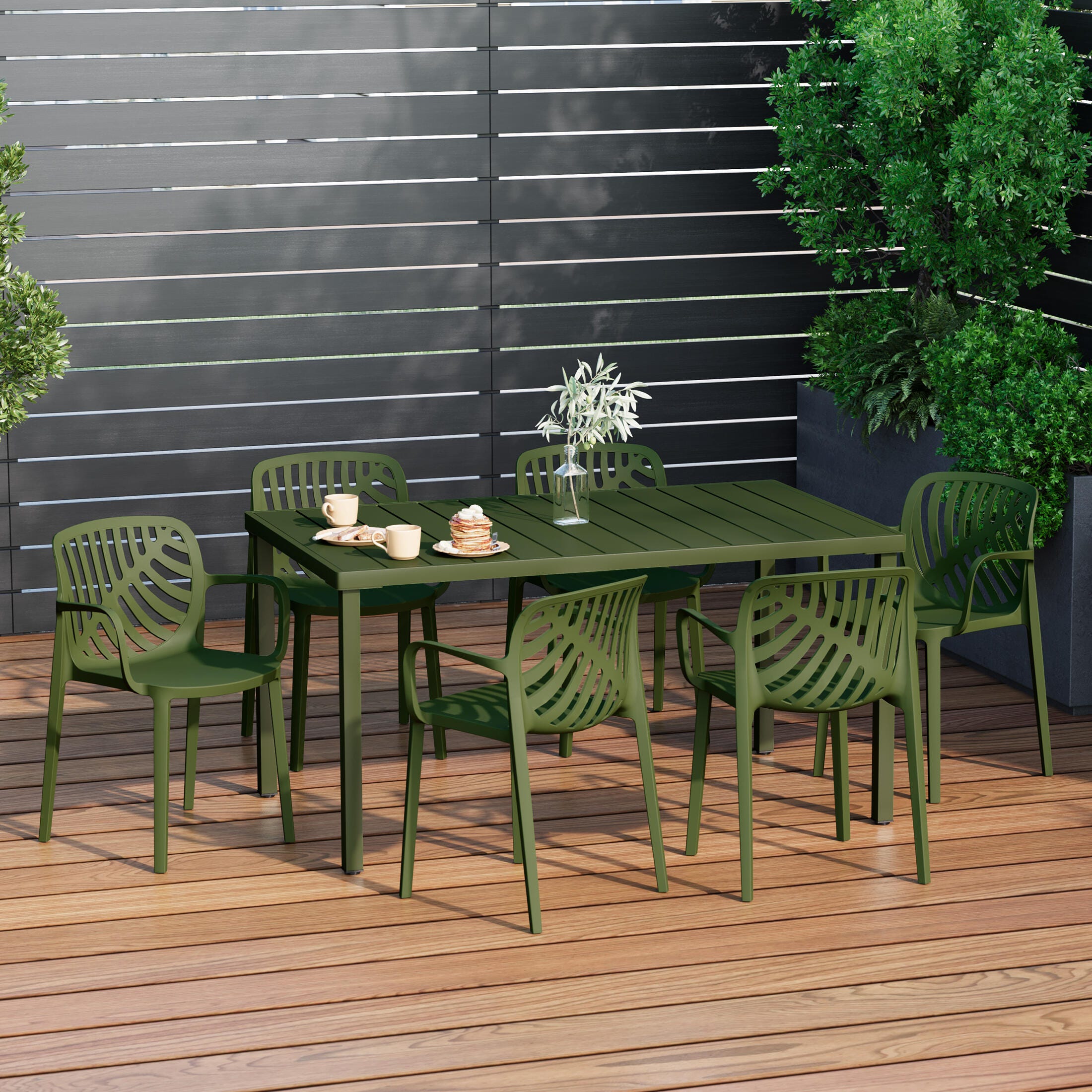 Westin Furniture Haven Solid Outdoor Dining Table and 6 Chairs, Olive Green, rollover