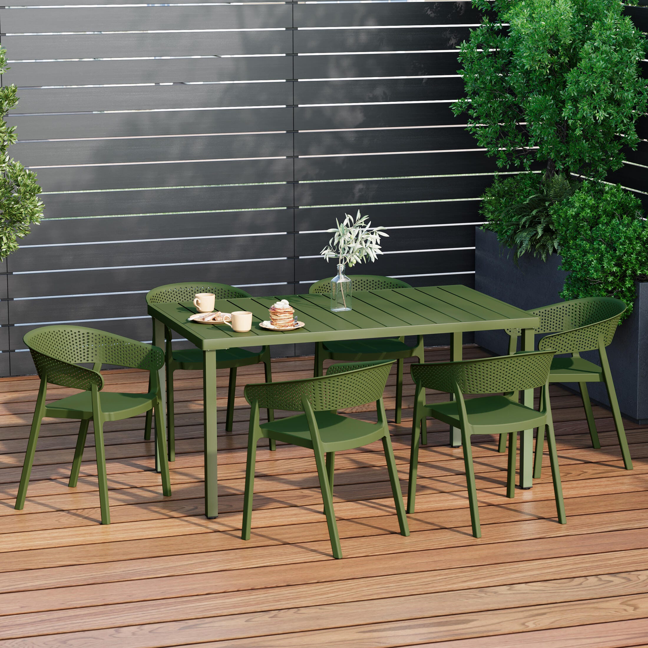 Westin Furniture Cove Outdoor Dining Table and 6 Chairs, Olive Green