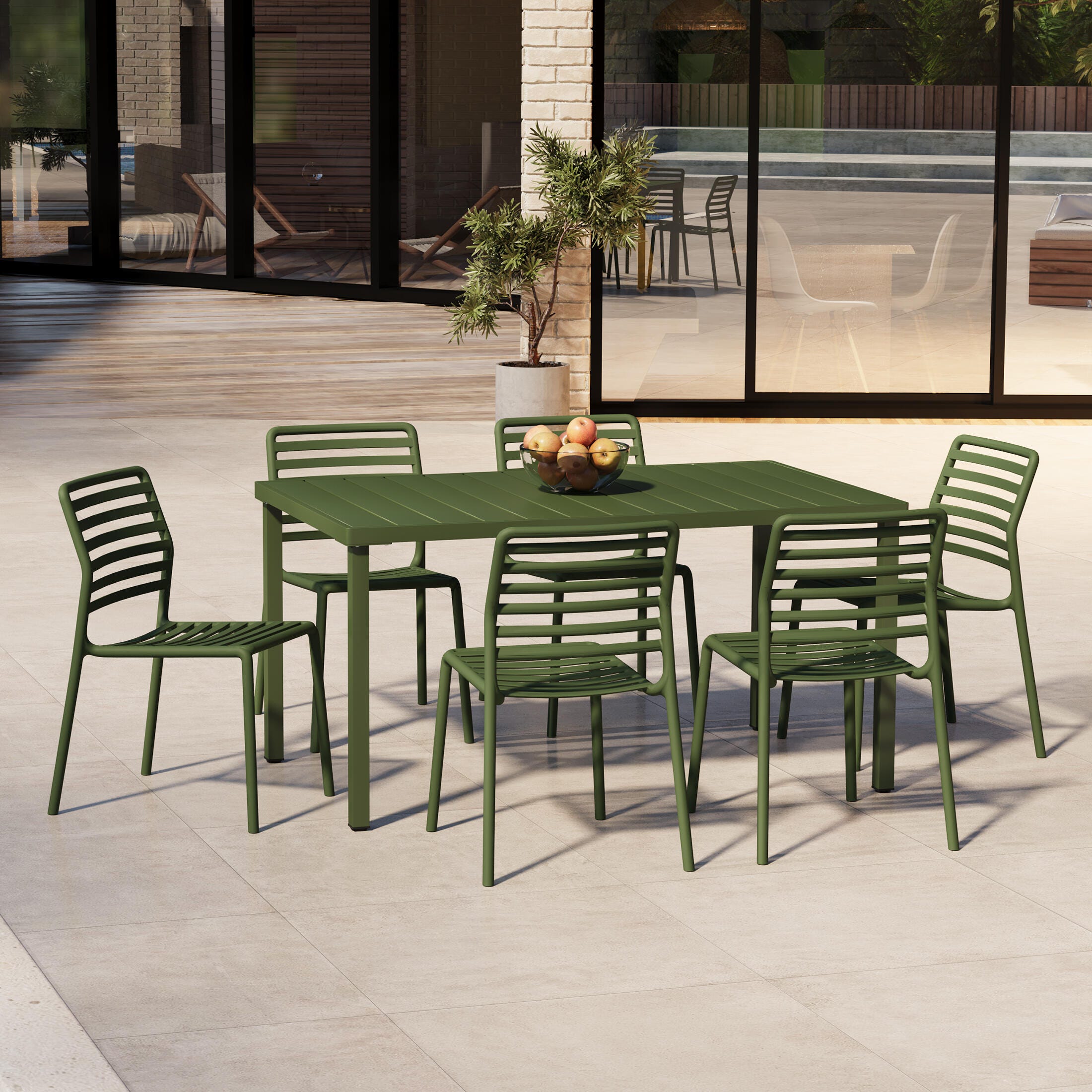 Westin Furniture Juniper Outdoor Dining Table and 6 Chairs, Olive Green, rollover