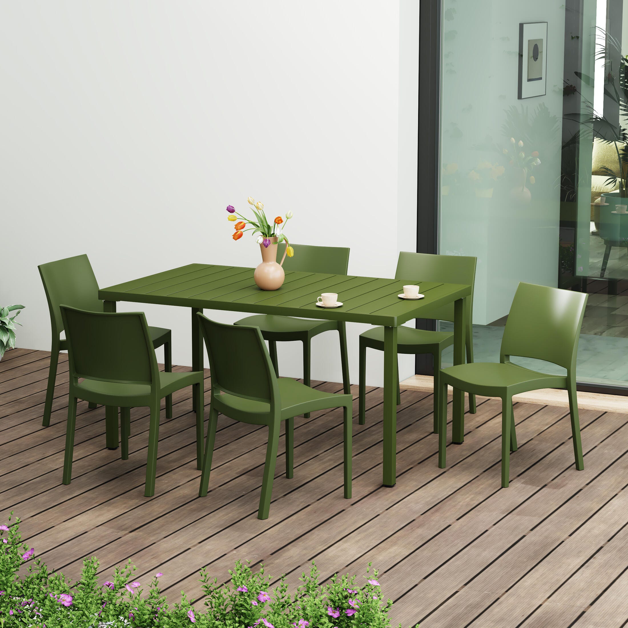 Westin Furniture Marbella Outdoor Dining Table and 6 Chairs, Olive Green, rollover
