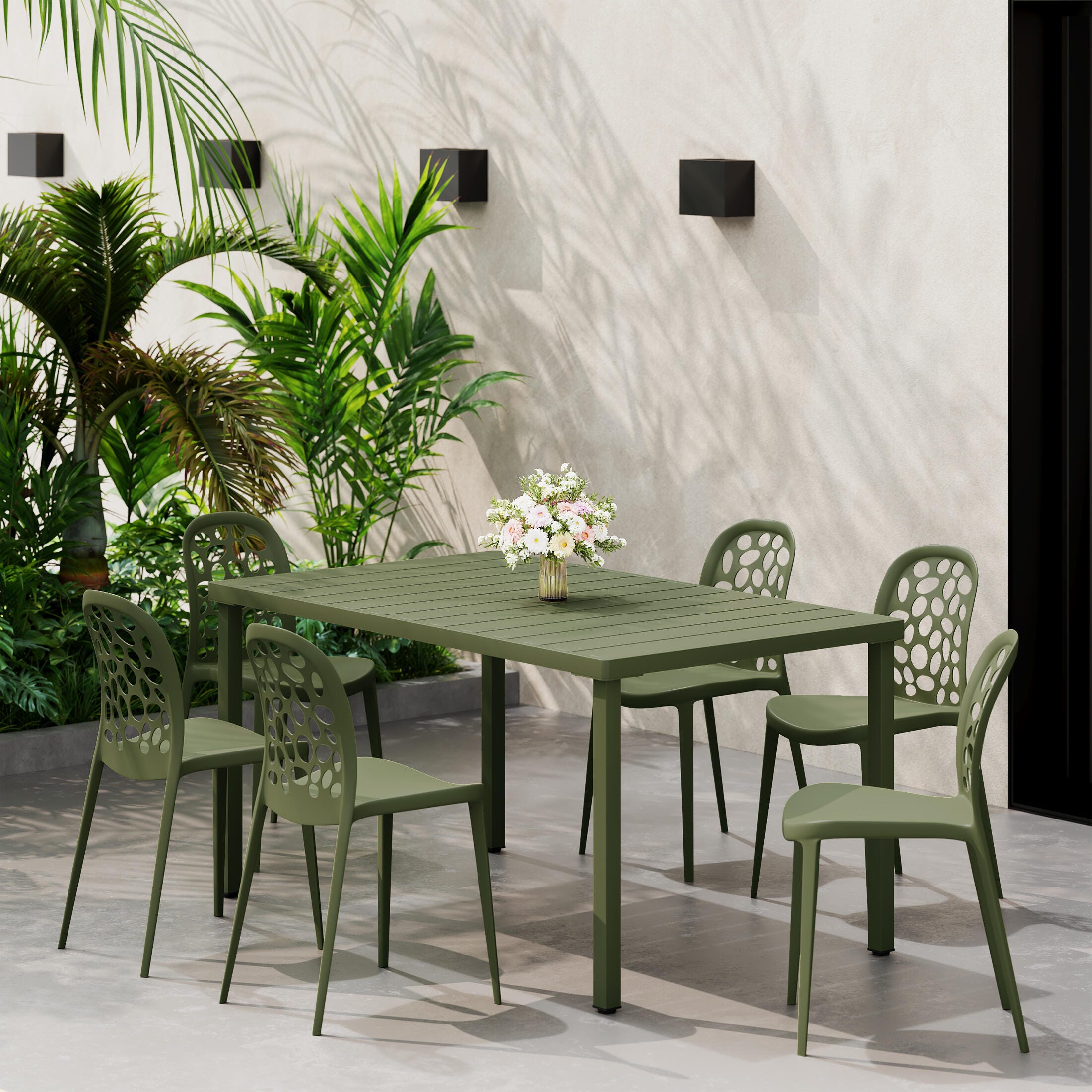Westin Furniture Vivienne Outdoor Dining Table and 6 Chairs, Olive Green, rollover