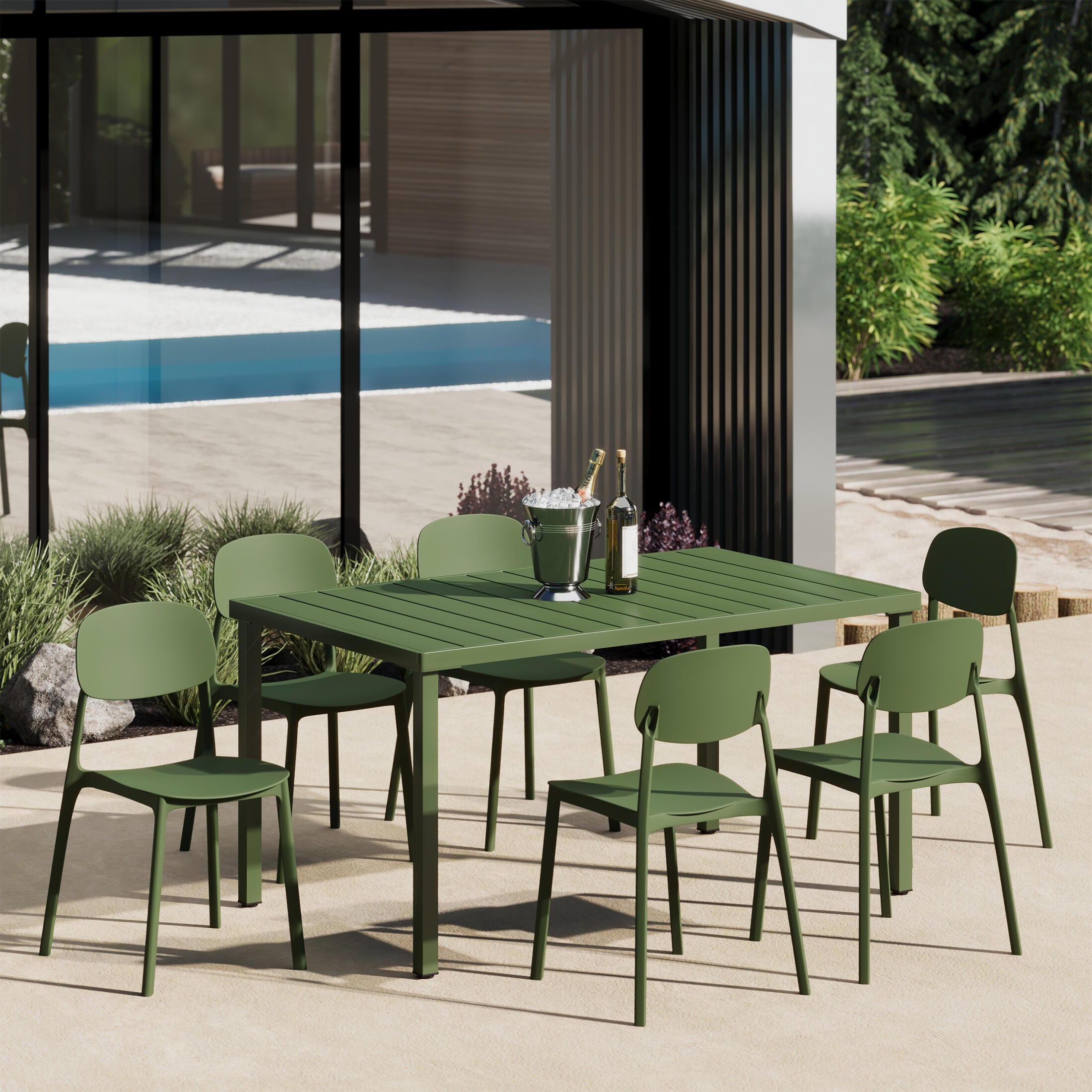 Westin Furniture Sterling Outdoor Dining Table and 6 Chairs, Olive Green, rollover