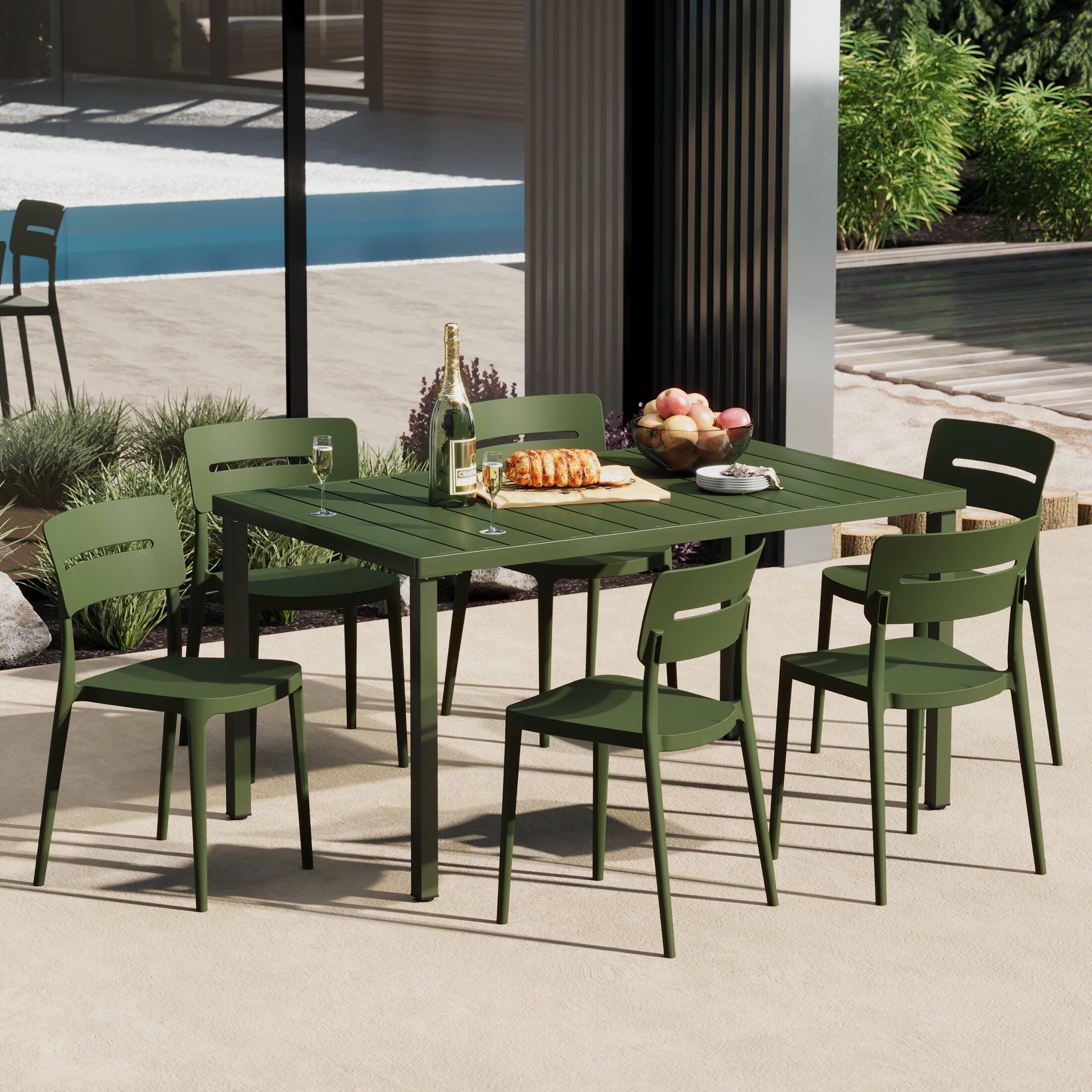 Westin Furniture Meadow Solid Outdoor Dining Table and 6 Chairs, Olive Green, rollover