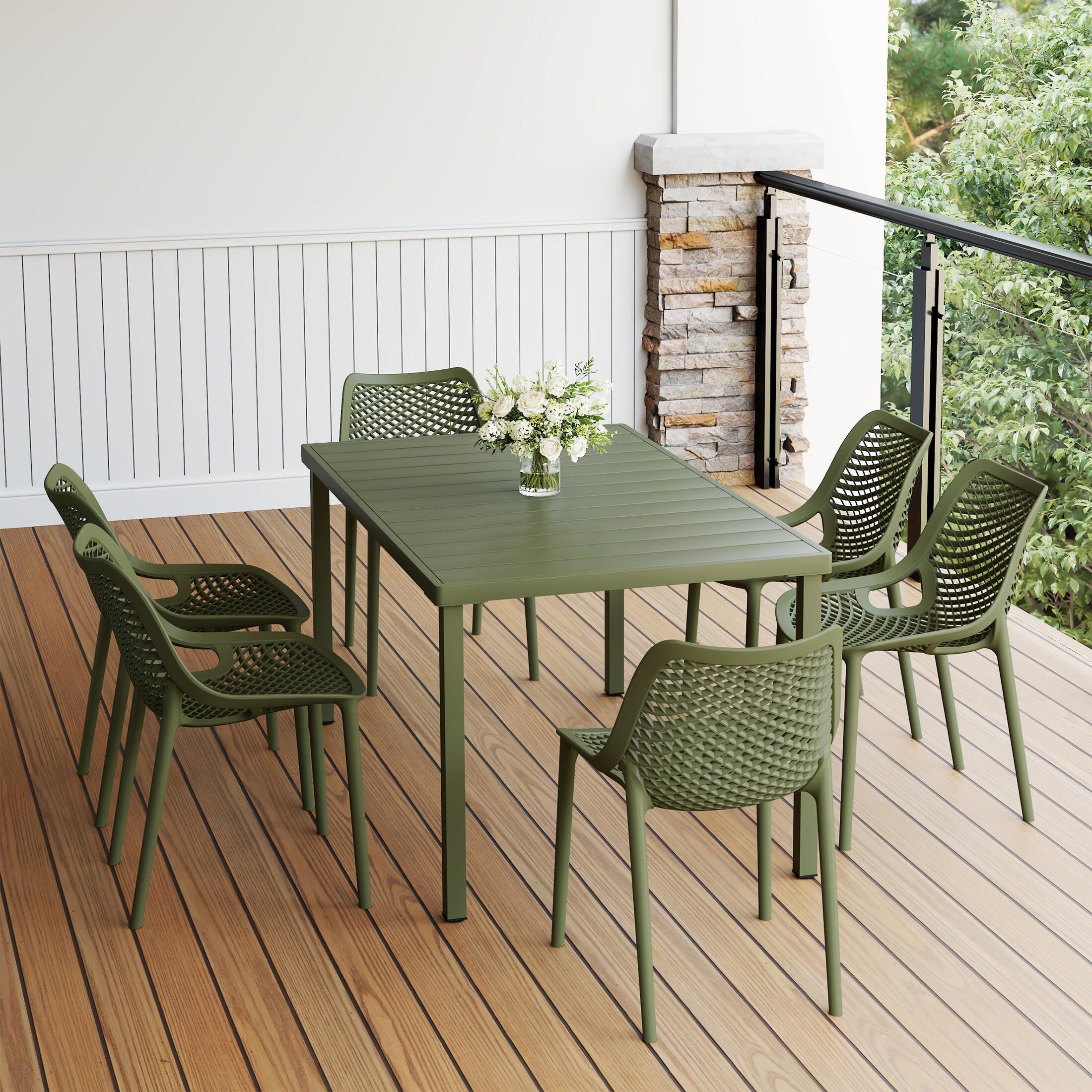 Westin Furniture Rhode Outdoor Dining Table and 6 Chairs, Olive Green, rollover
