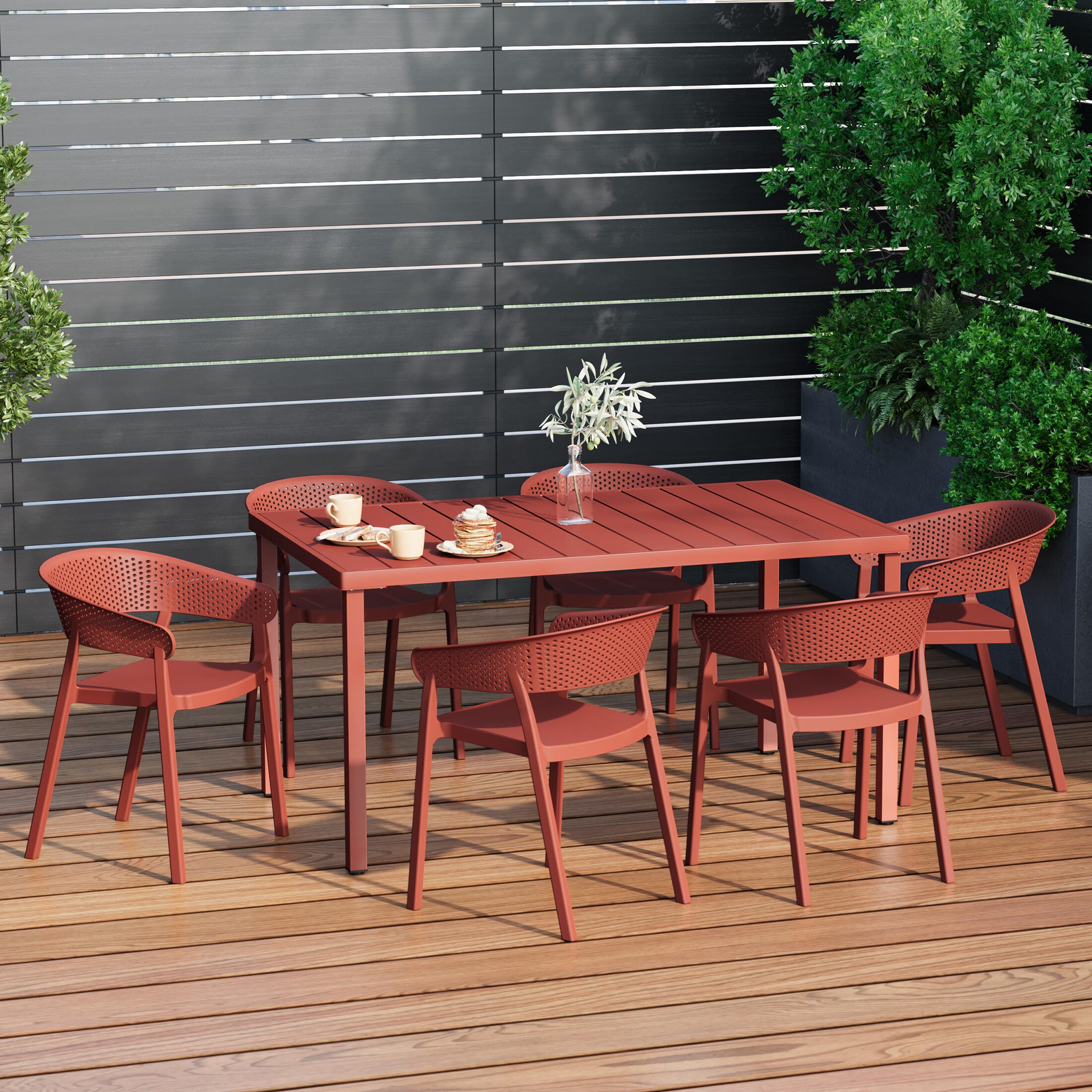 Westin Furniture Cove Outdoor Dining Table and 6 Chairs, Red, rollover