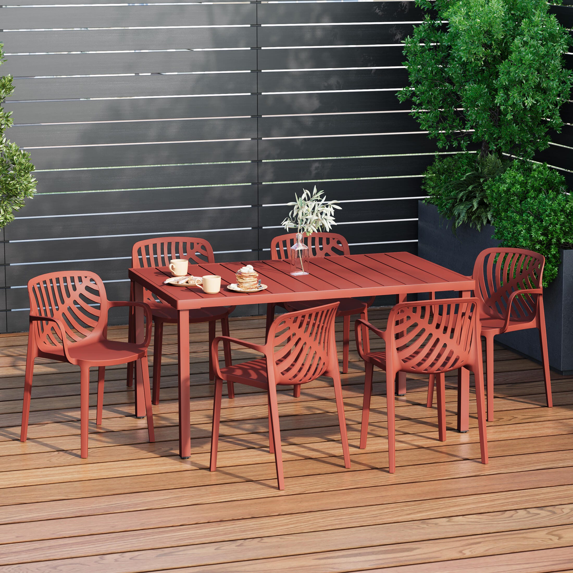 Westin Furniture Haven Solid Outdoor Dining Table and 6 Chairs, Red, rollover
