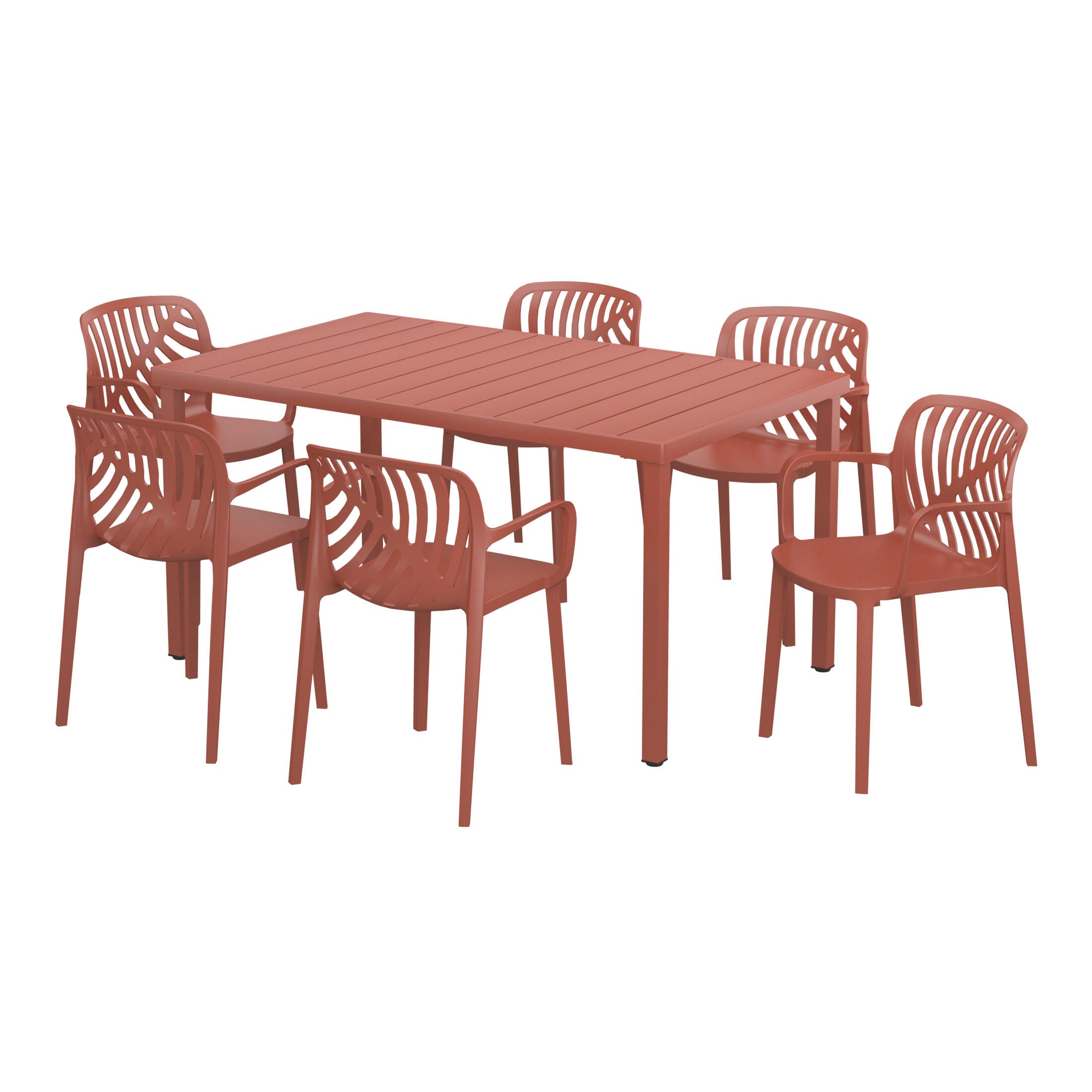 Westin Furniture Haven Solid Outdoor Dining Table and 6 Chairs, Red, large