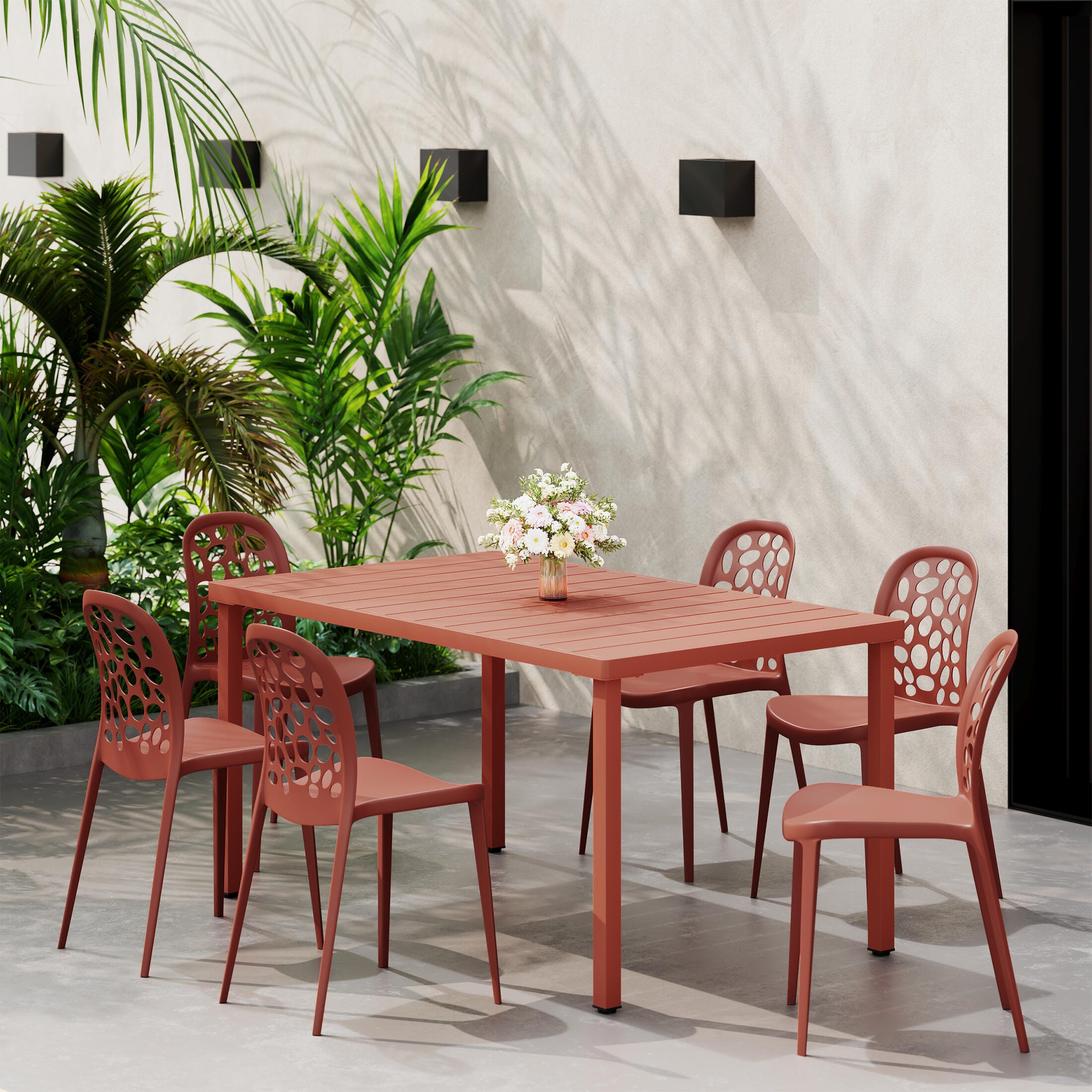 Westin Furniture Vivienne Outdoor Dining Table and 6 Chairs, Red, rollover