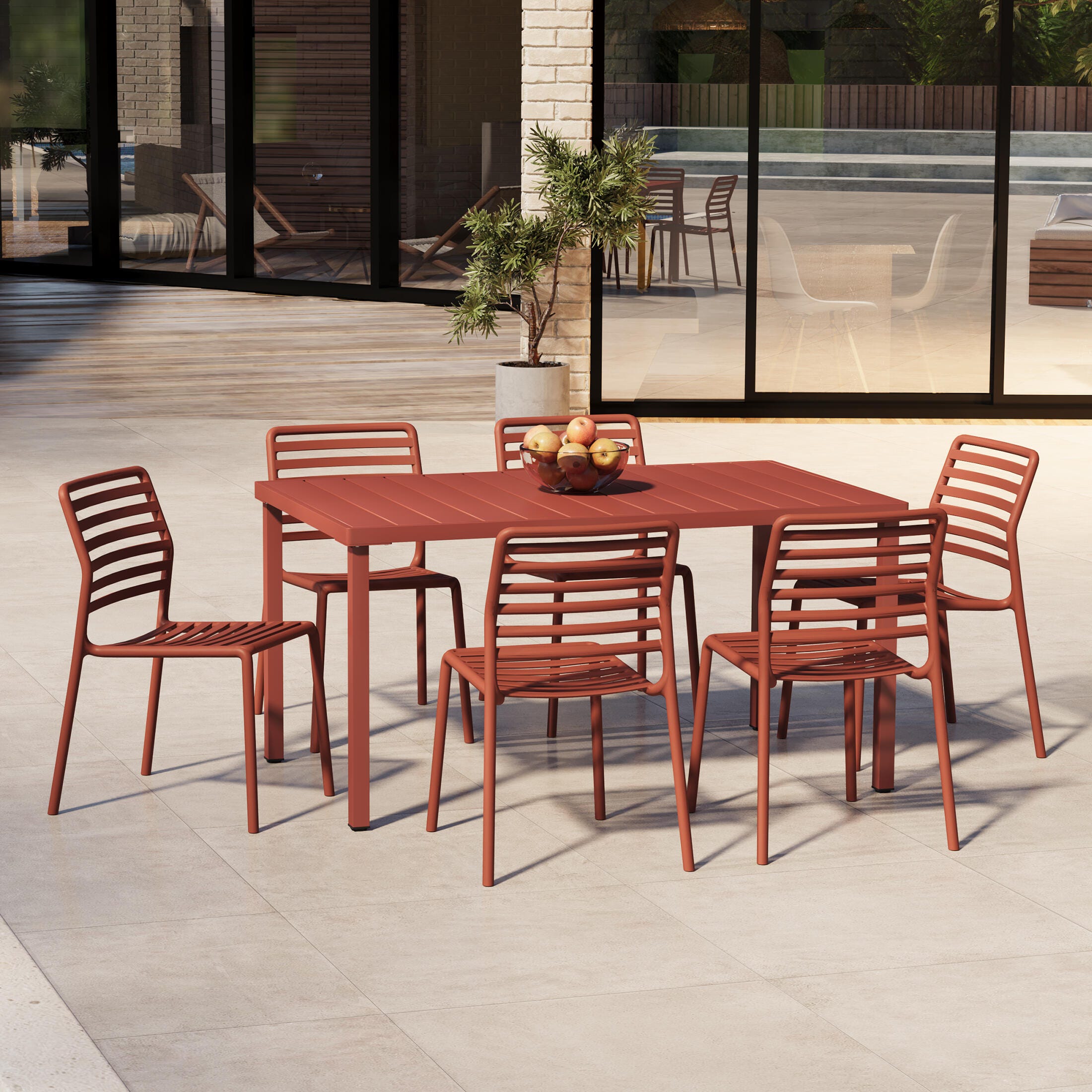 Westin Furniture Juniper Outdoor Dining Table and 6 Chairs, Red, rollover