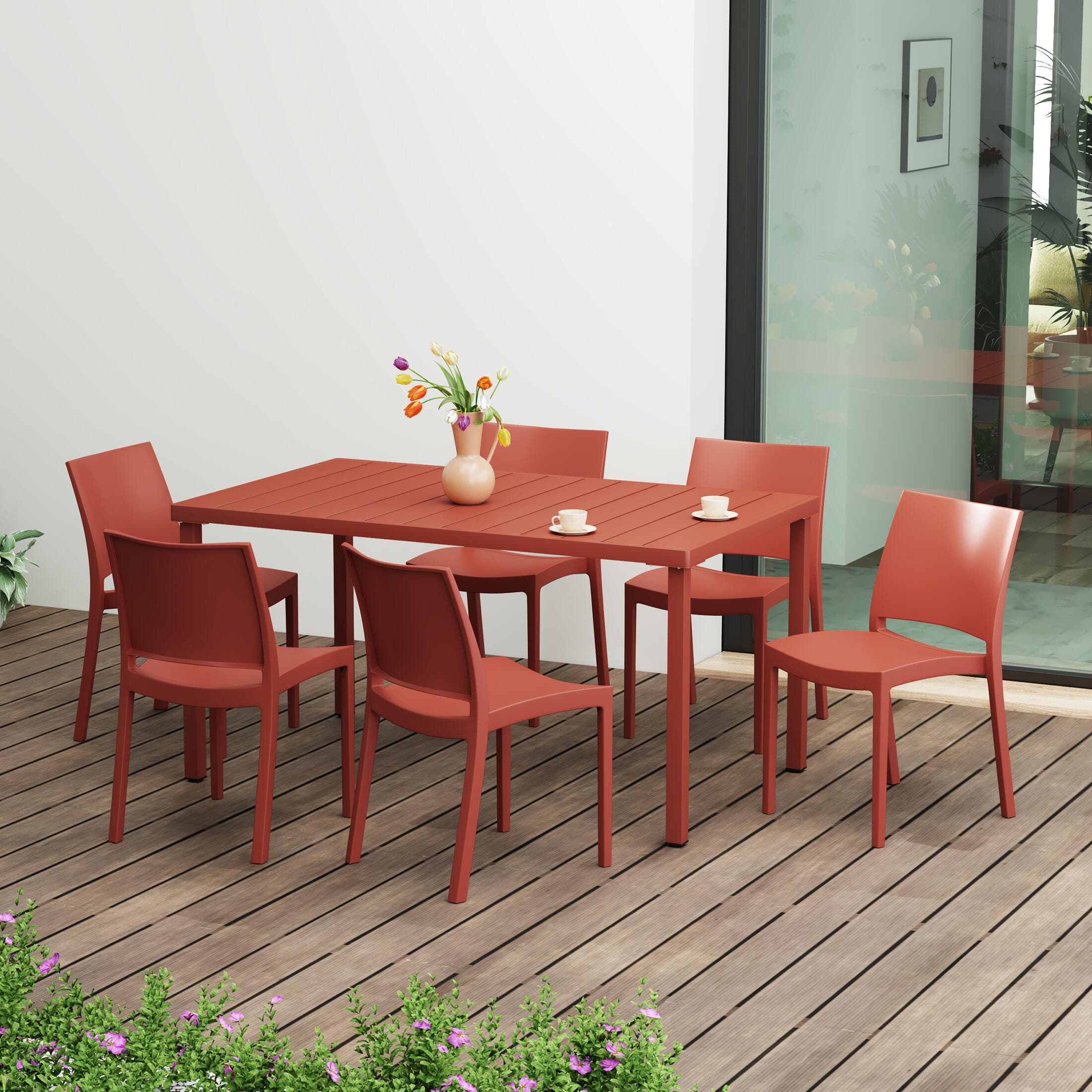 Westin Furniture Marbella Outdoor Dining Table and 6 Chairs, Red, rollover