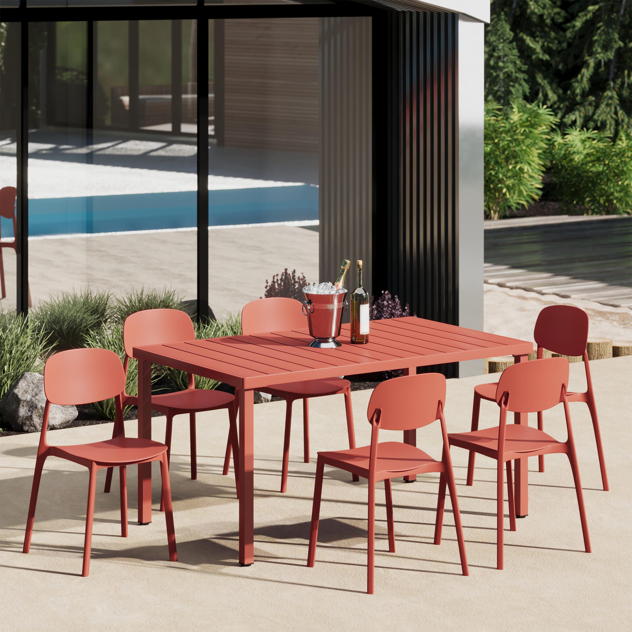 Westin Furniture Sterling Outdoor Dining Table and 6 Chairs, Red, rollover