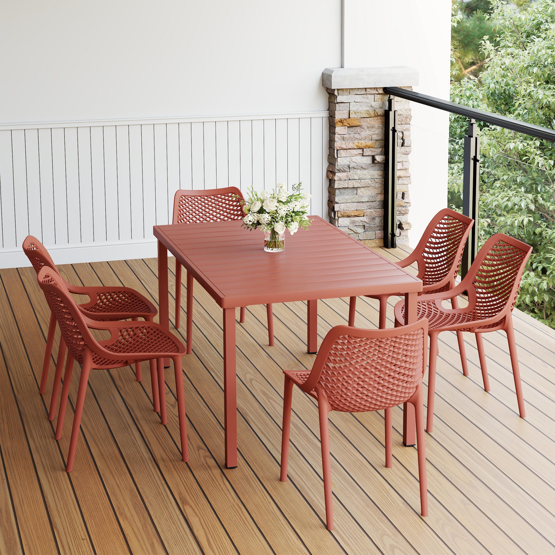 Westin Furniture Rhode Outdoor Dining Table and 6 Chairs, Red, rollover