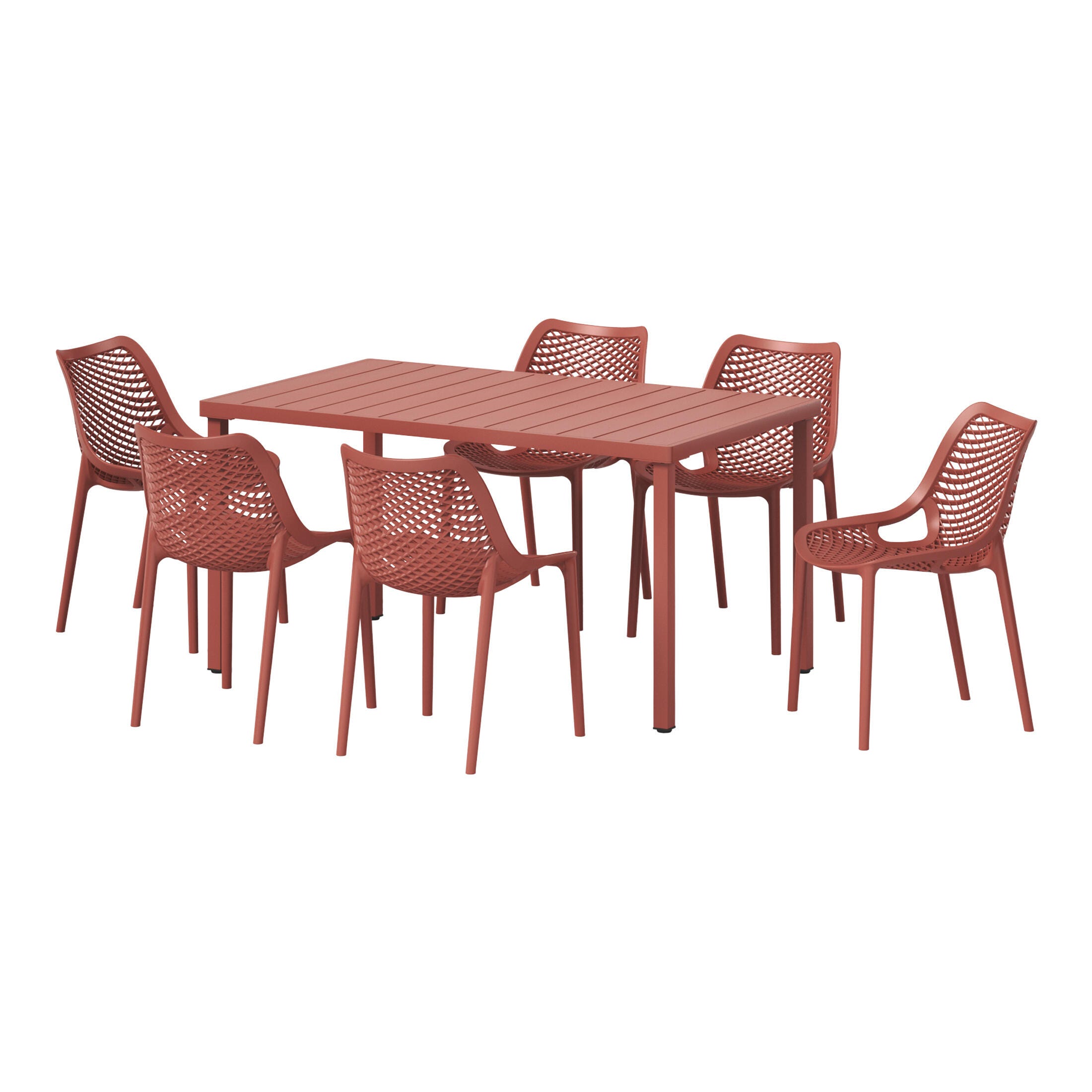 Westin Furniture Rhode Outdoor Dining Table and 6 Chairs, Red, large