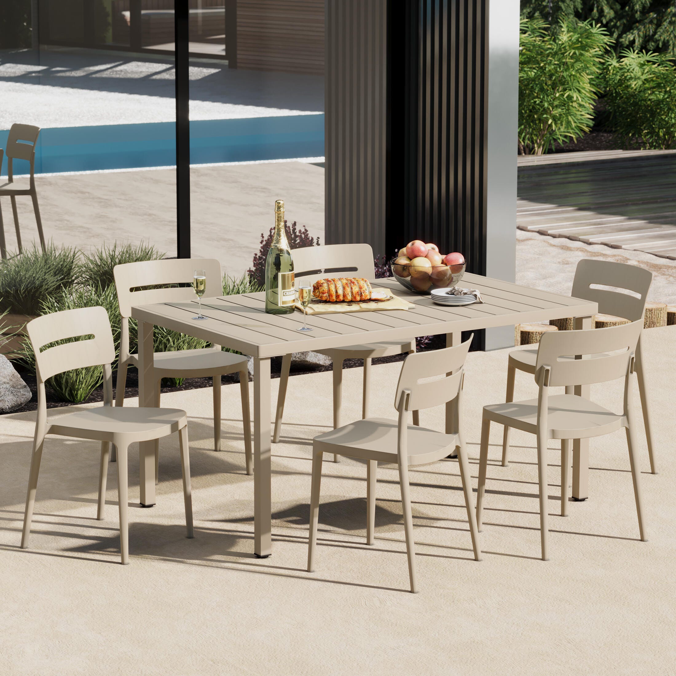 Westin Furniture Meadow Solid Outdoor Dining Table and 6 Chairs, Sand, rollover