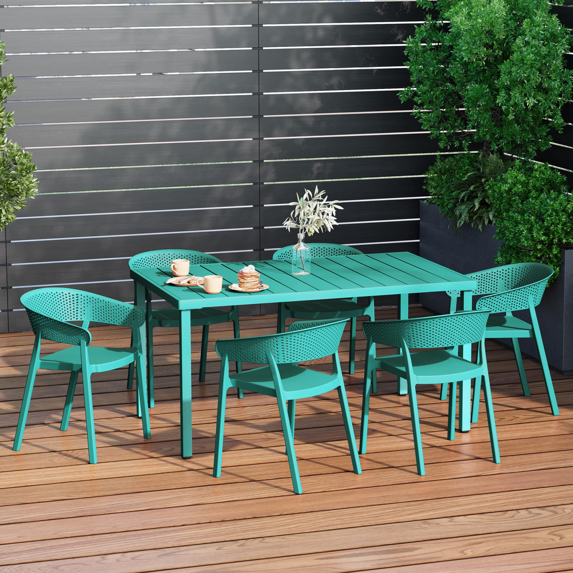 Westin Furniture Cove Outdoor Dining Table and 6 Chairs, Turquoise, large