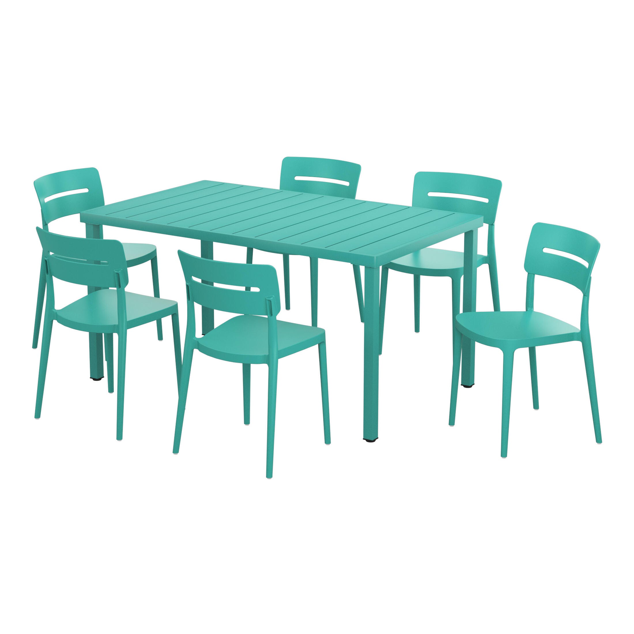 Westin Furniture Meadow Solid Outdoor Dining Table and 6 Chairs, Turquoise, large