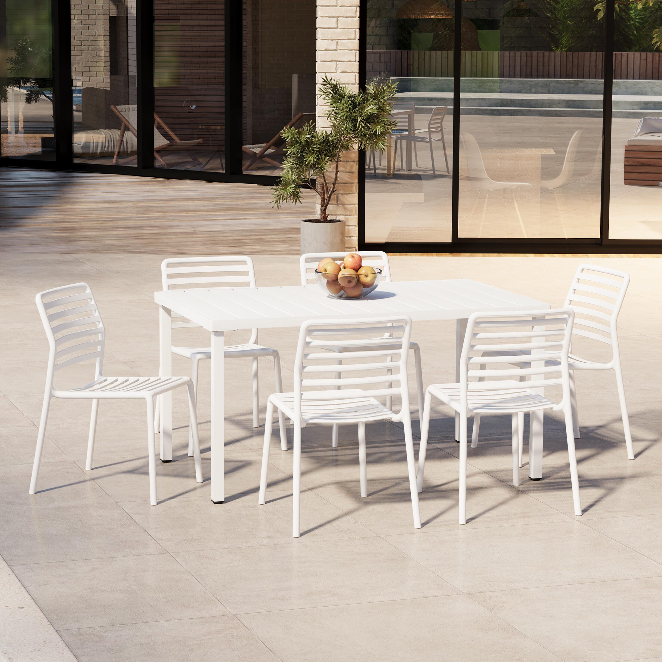 Westin Furniture Juniper Outdoor Dining Table and 6 Chairs, White, rollover