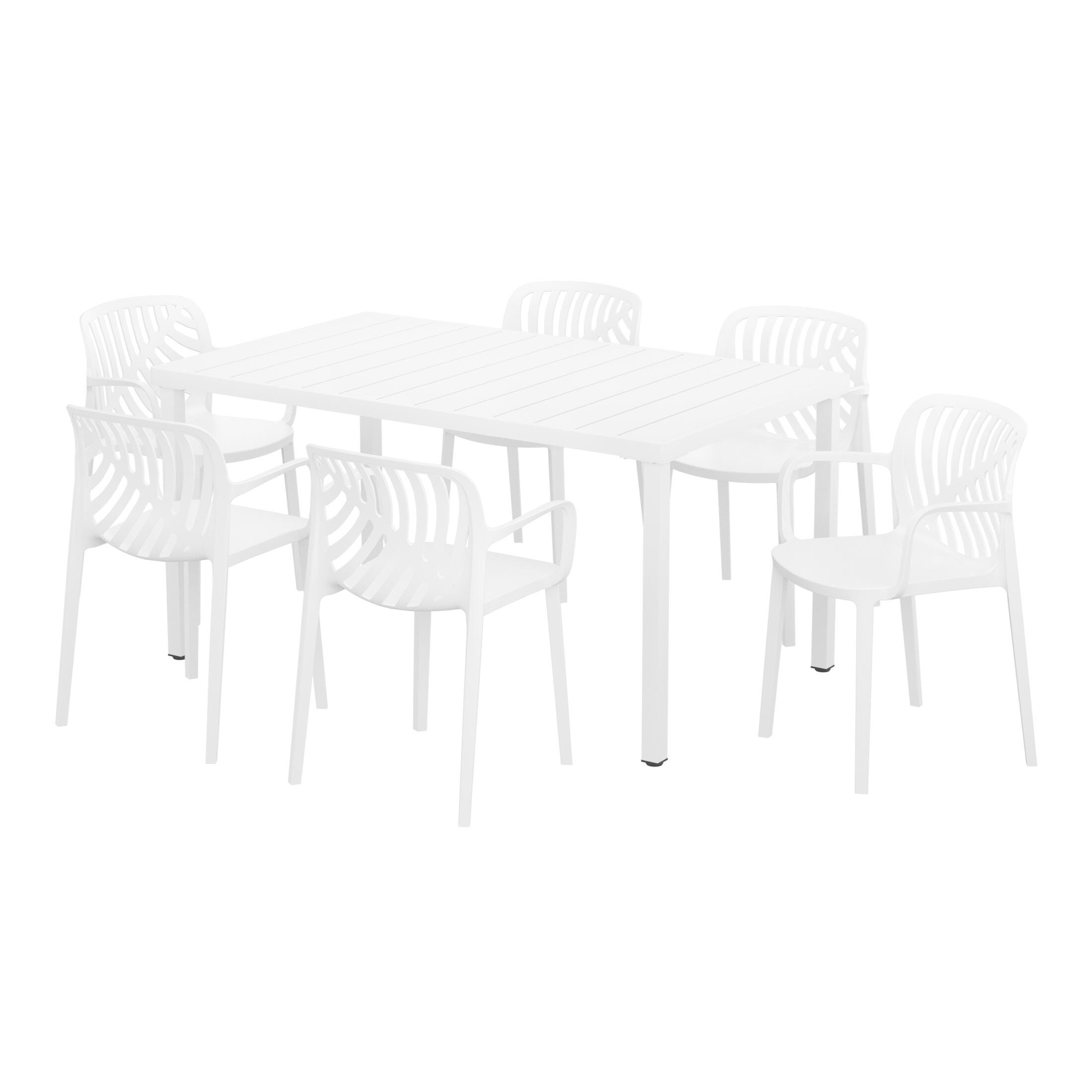 Westin Furniture Haven Solid Outdoor Dining Table and 6 Chairs, White, large