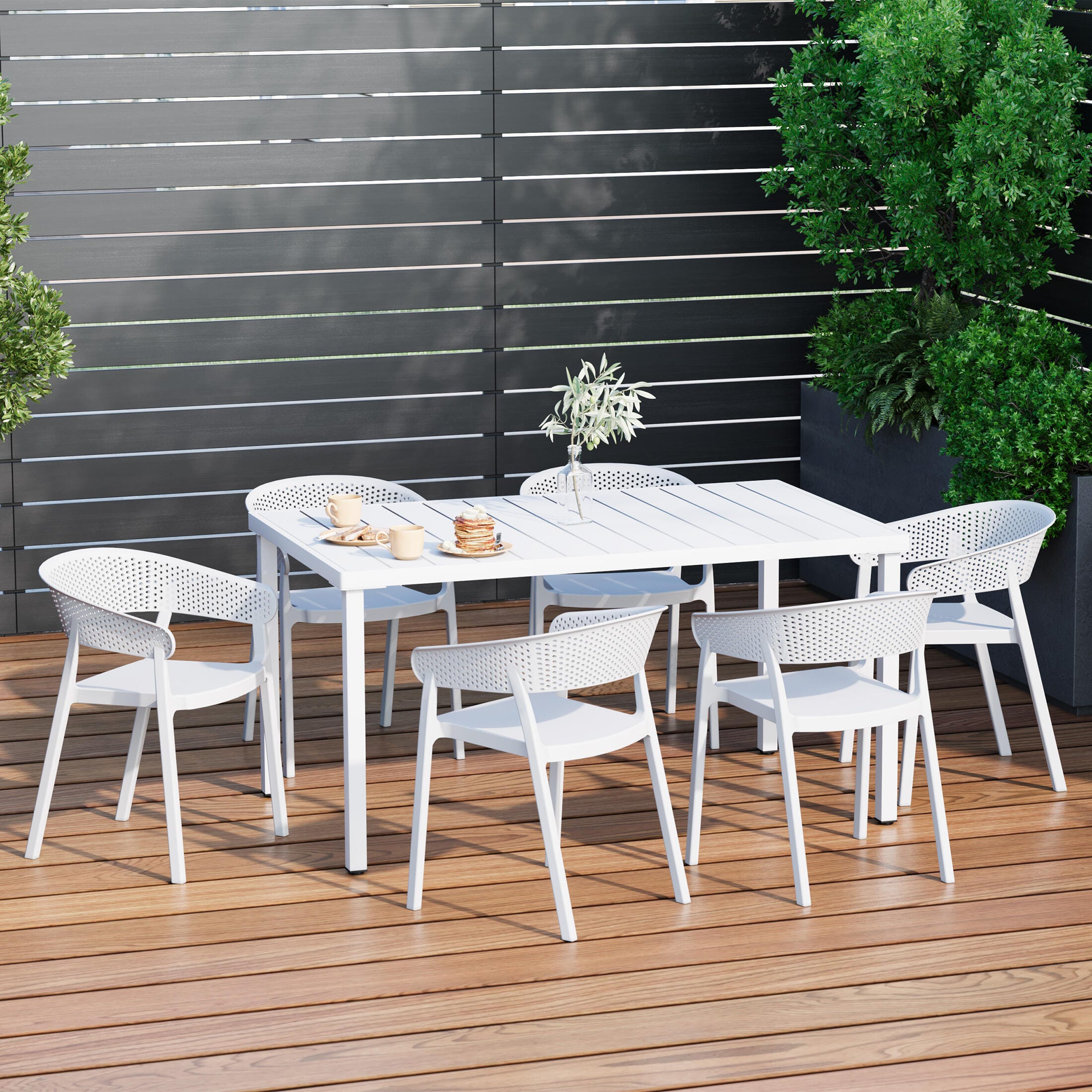 Westin Furniture Cove Outdoor Dining Table and 6 Chairs, White, rollover