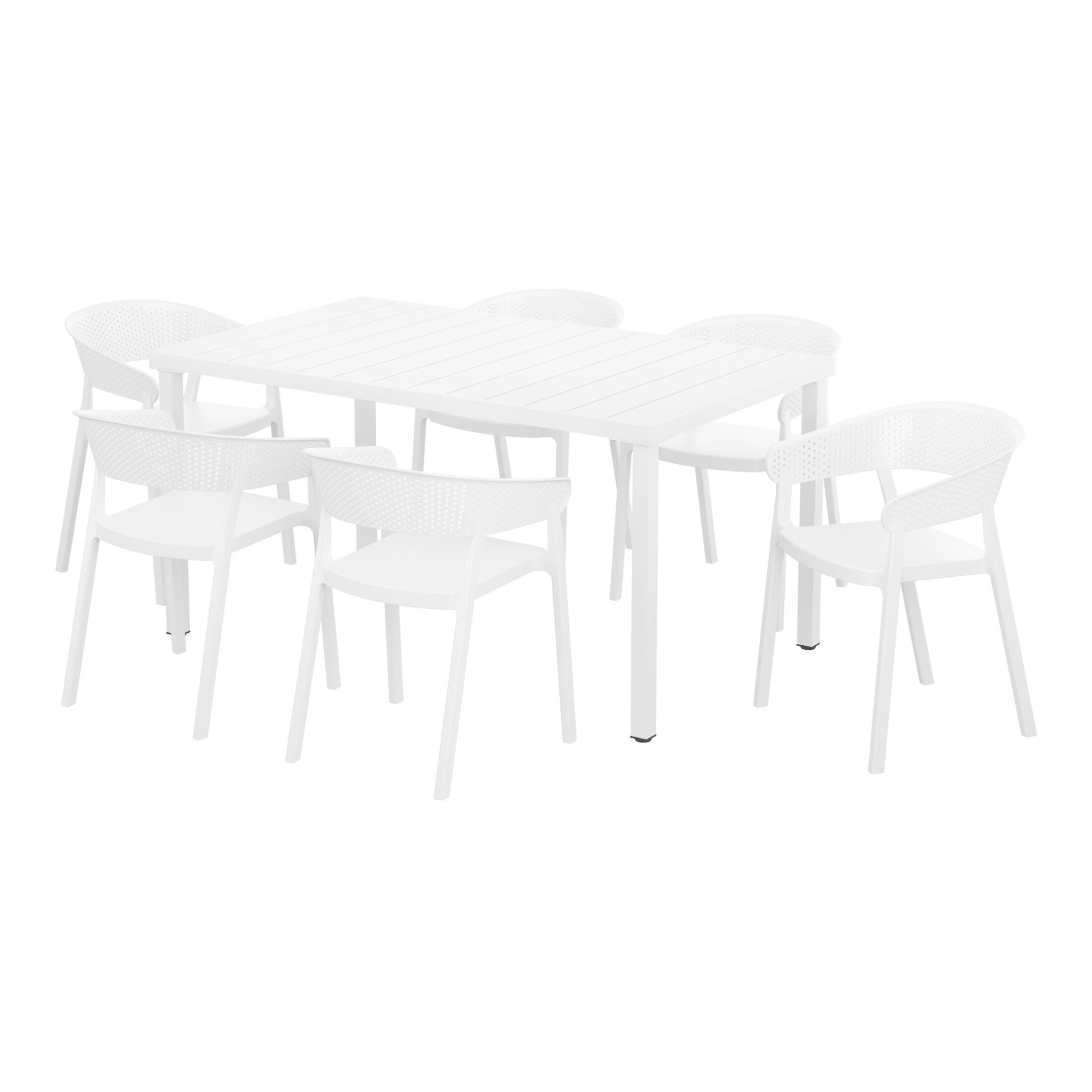 Westin Furniture Cove Outdoor Dining Table and 6 Chairs, White, large