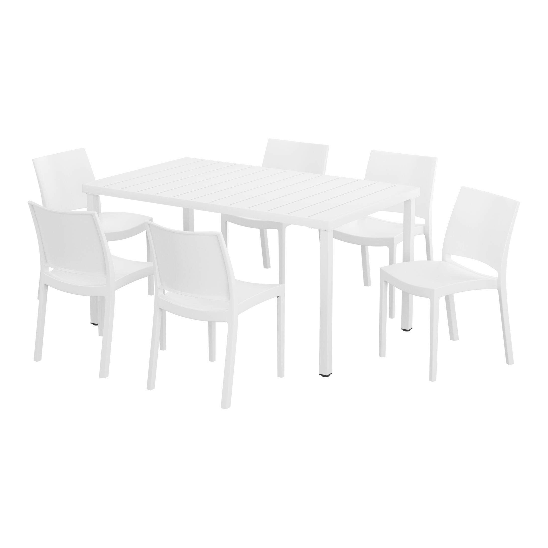 Westin Furniture Marbella Outdoor Dining Table and 6 Chairs, White, large