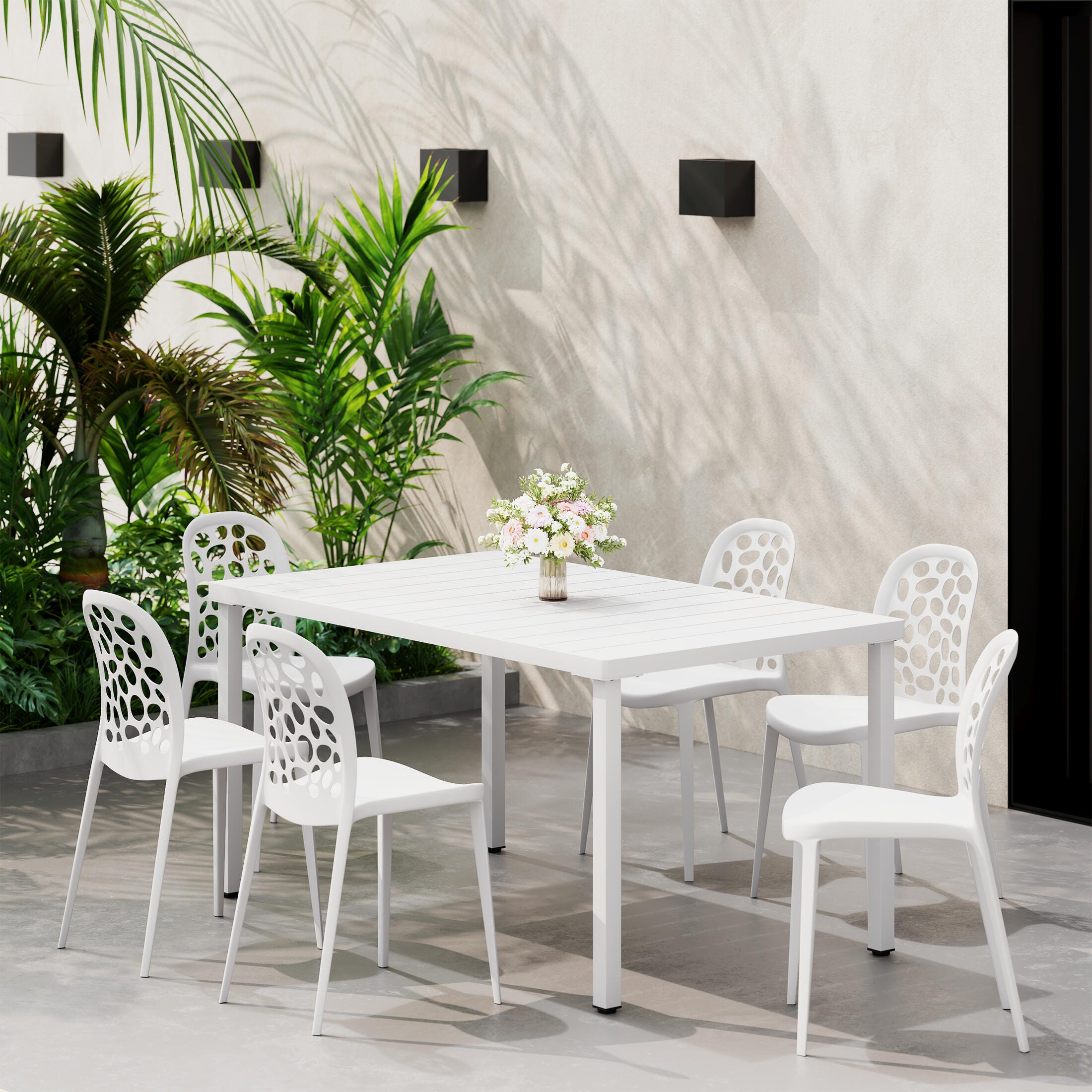 Westin Furniture Vivienne Outdoor Dining Table and 6 Chairs, White, rollover