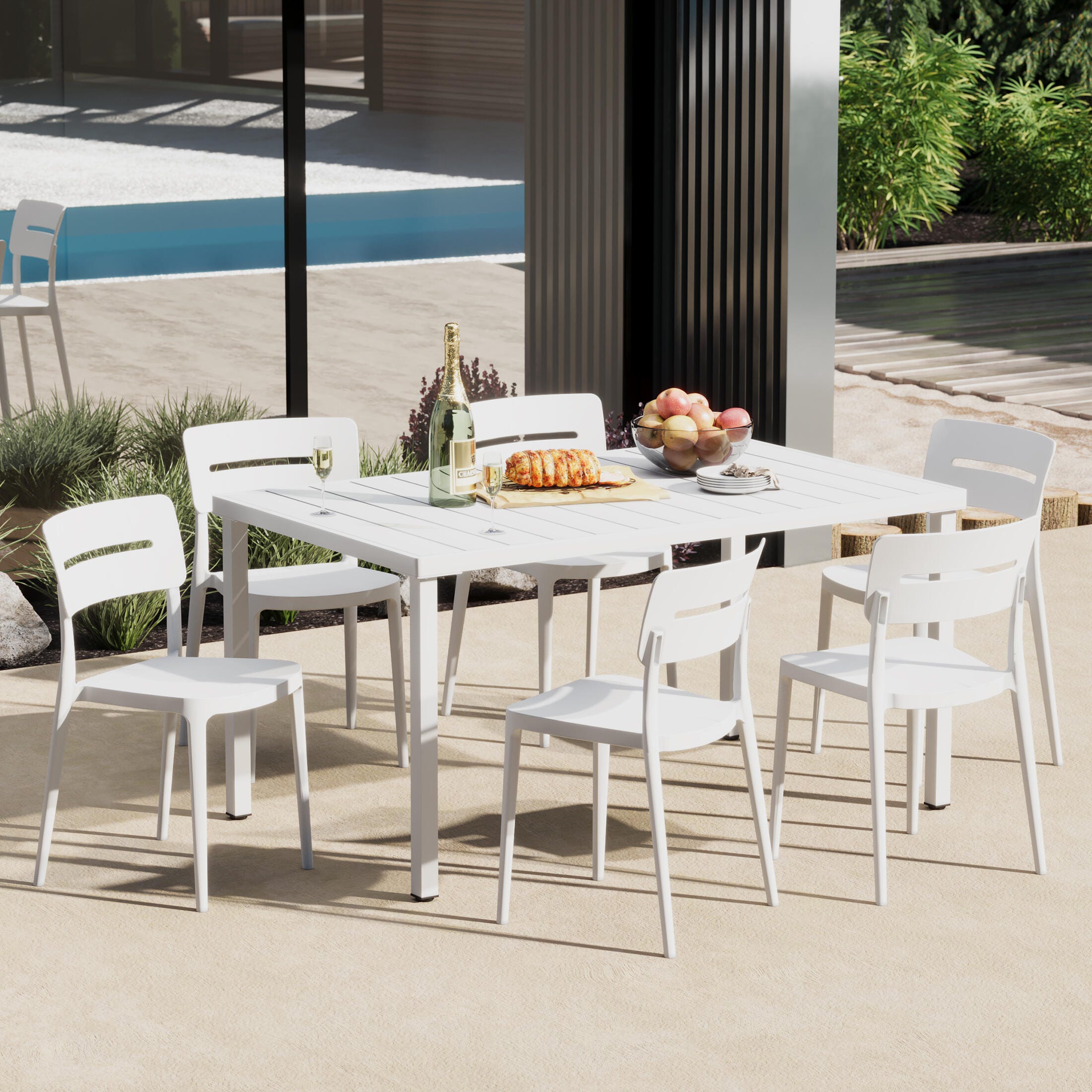 Westin Furniture Meadow Solid Outdoor Dining Table and 6 Chairs, White, rollover