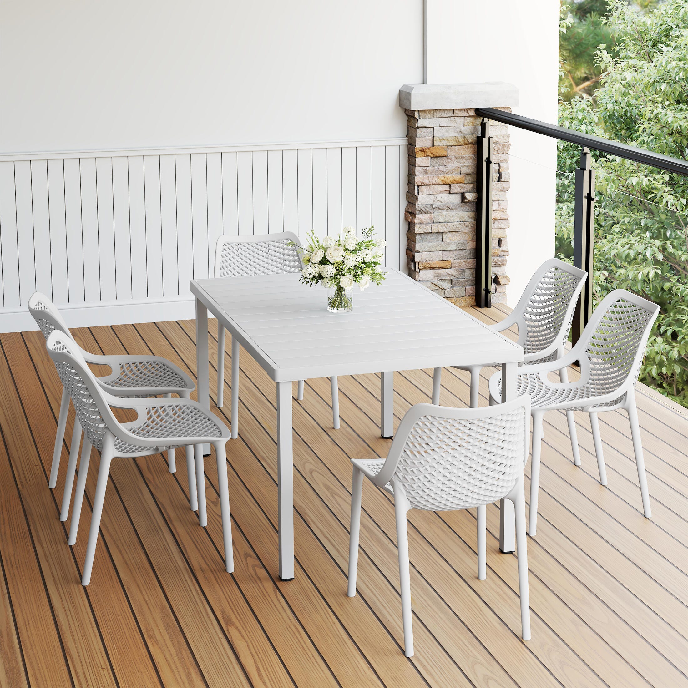Westin Furniture Rhode Outdoor Dining Table and 6 Chairs, White, rollover