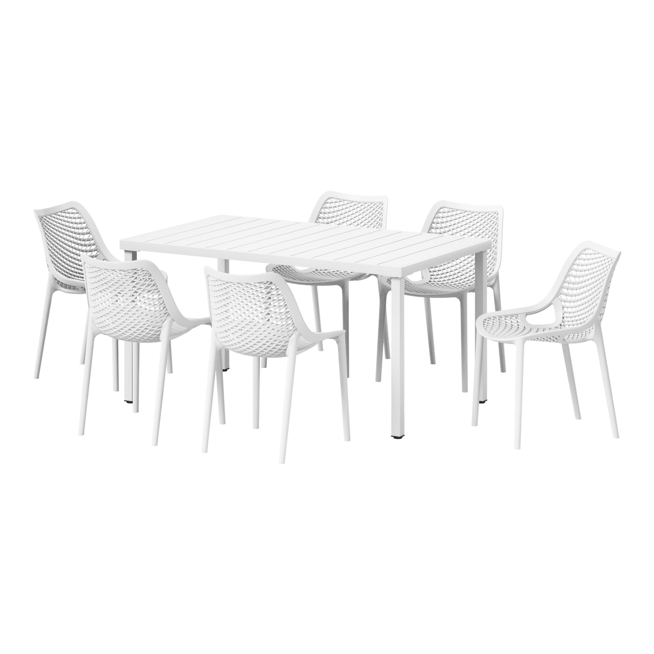 Westin Furniture Rhode Outdoor Dining Table and 6 Chairs, White, large