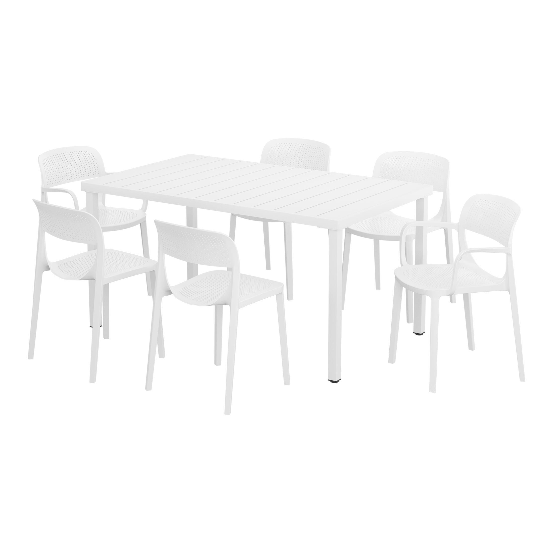 Westin Furniture Valencia Outdoor Dining Table and 6 Chairs, White, large