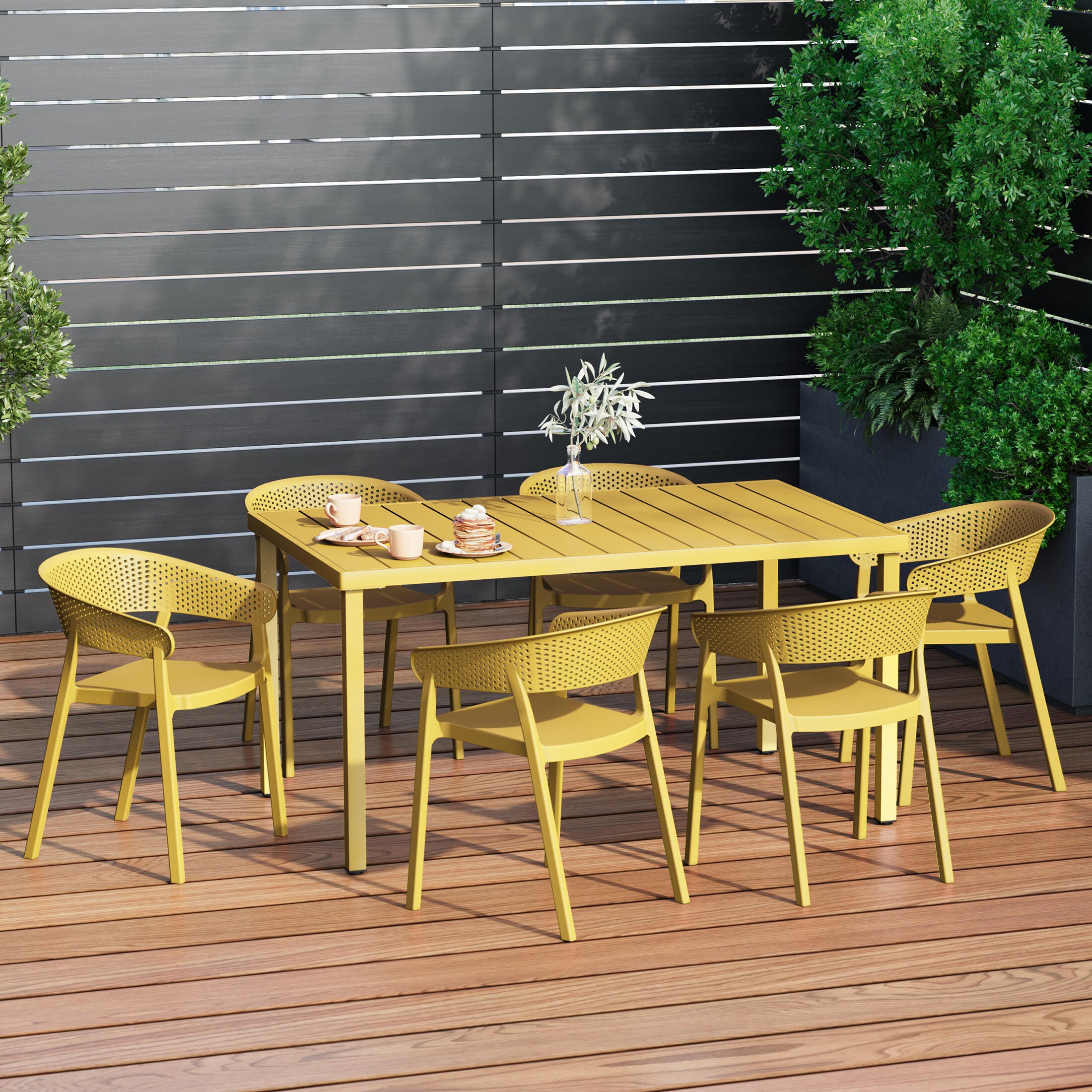Westin Furniture Cove Outdoor Dining Table and 6 Chairs, Yellow, rollover